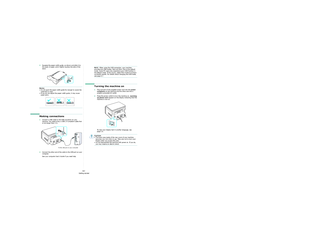 Samsung 4200 manual Making connections, Turning the machine on 