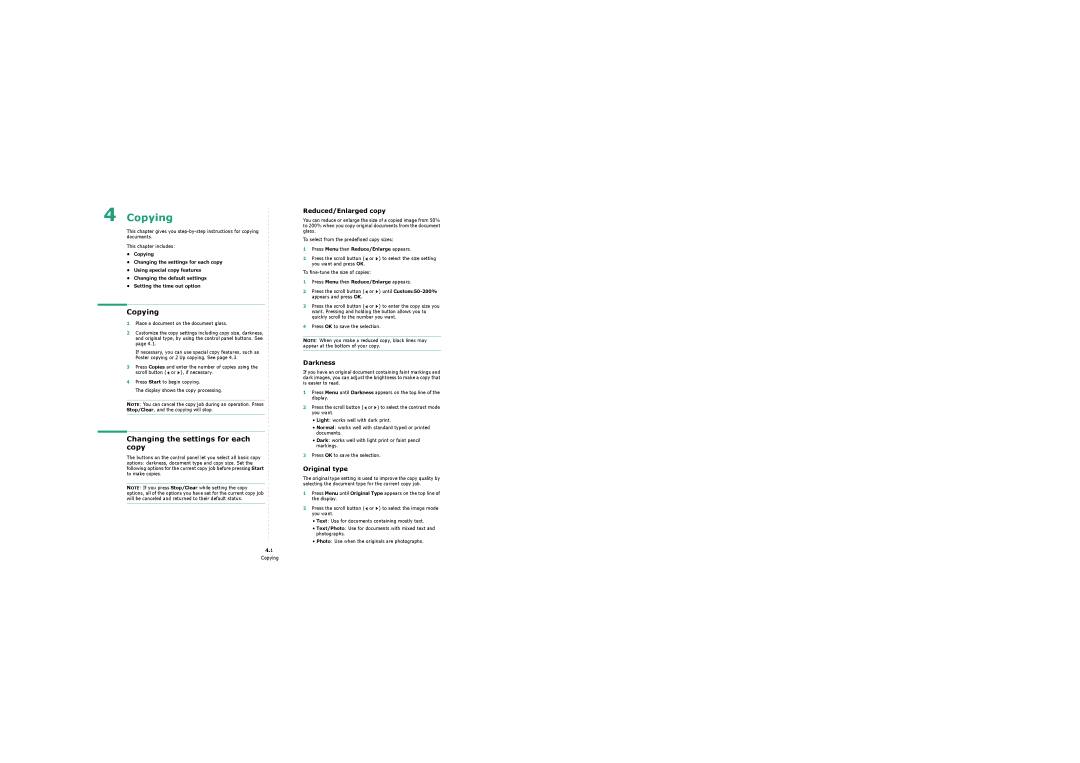 Samsung 4200 manual Copying, Changing the settings for each copy 