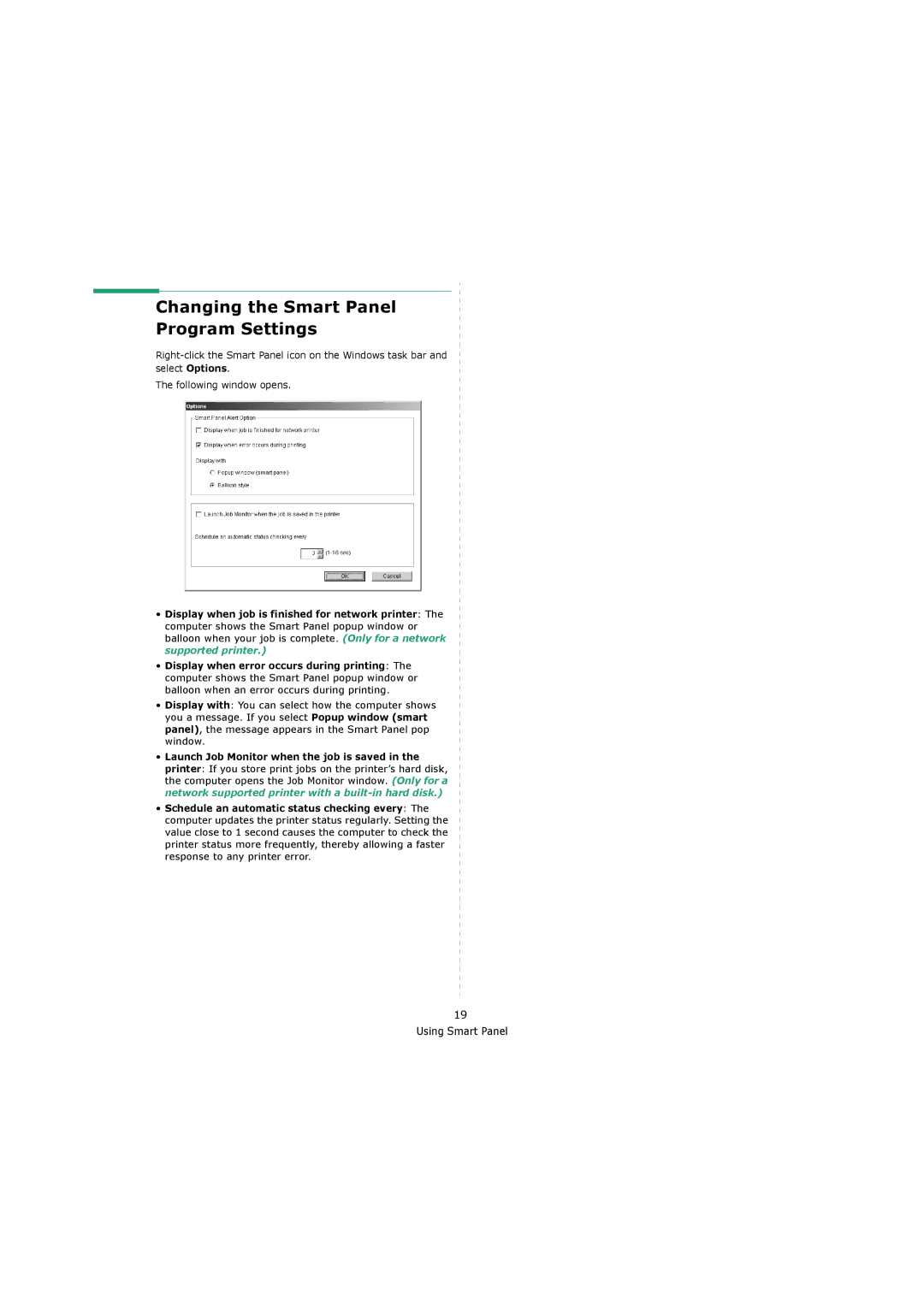 Samsung 4200 manual Changing the Smart Panel Program Settings 