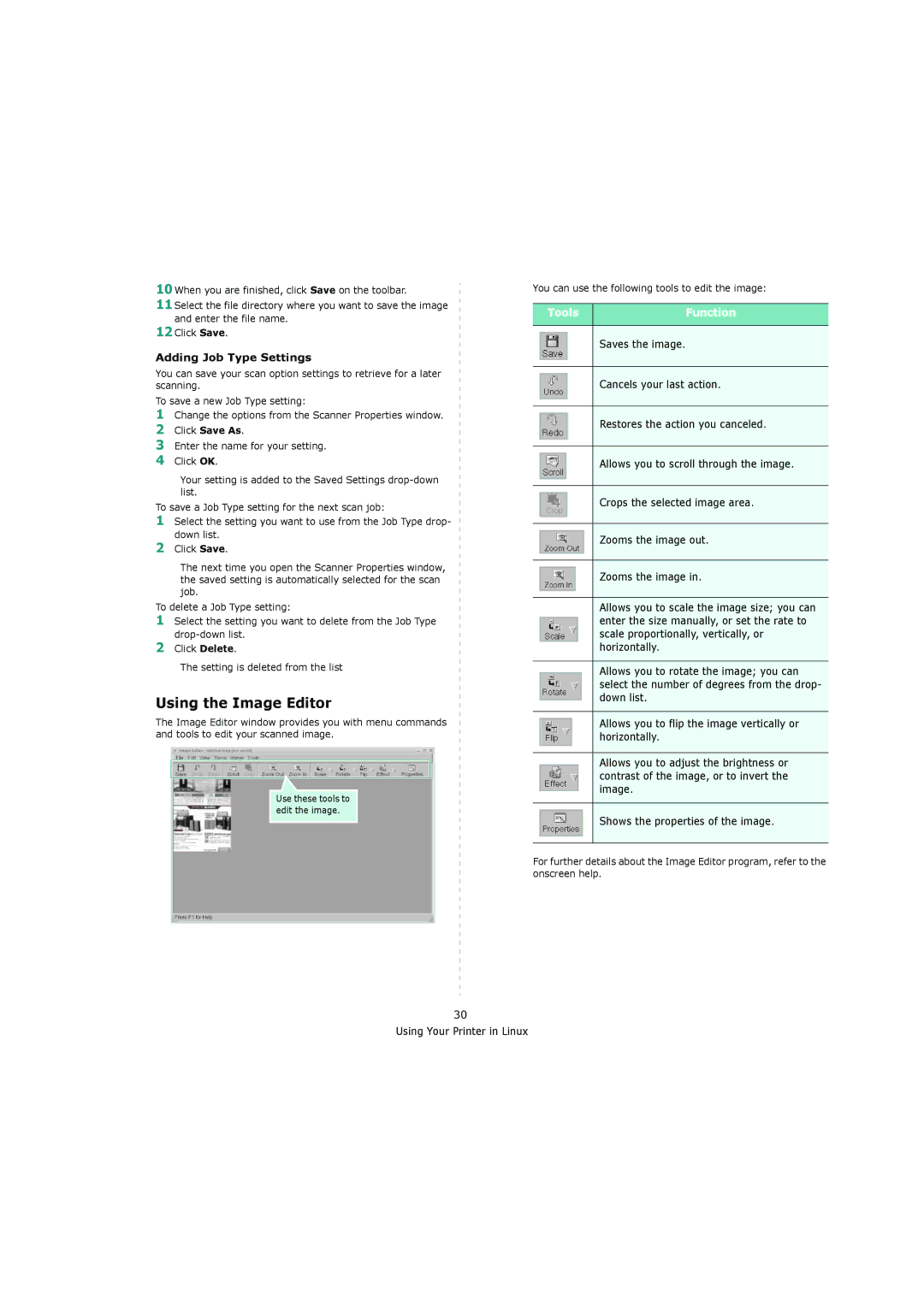 Samsung 4200 manual Using the Image Editor, Adding Job Type Settings, Use these tools to edit the image 