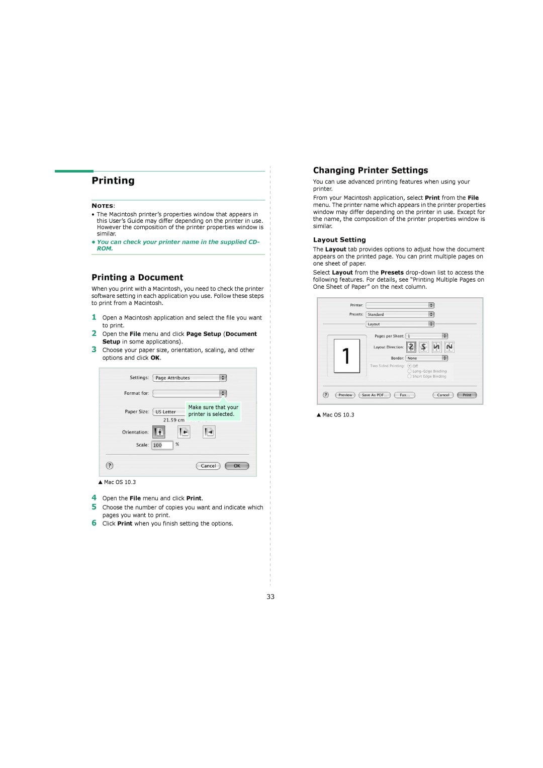 Samsung 4200 manual Printing a Document, Changing Printer Settings, Layout Setting 