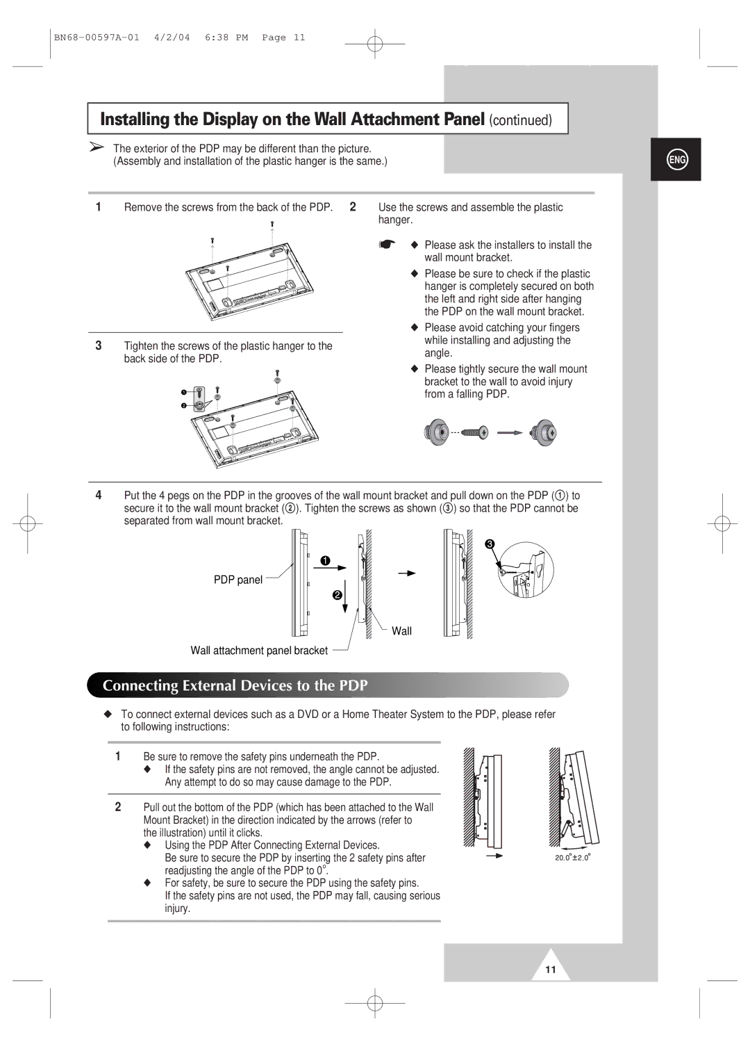 Samsung 4240 manual Connecting External Devices to the PDP 