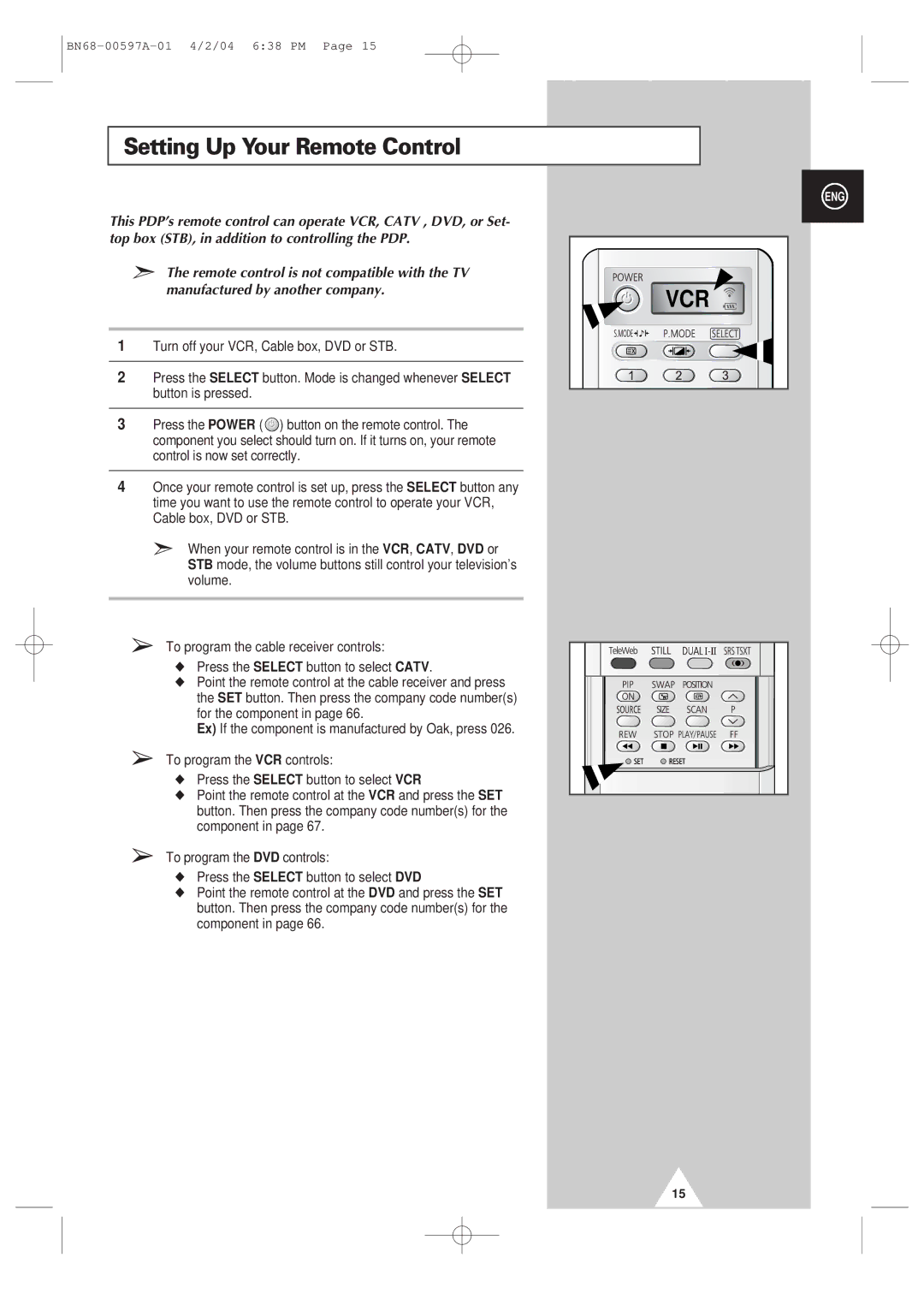 Samsung 4240 manual Setting Up Your Remote Control 