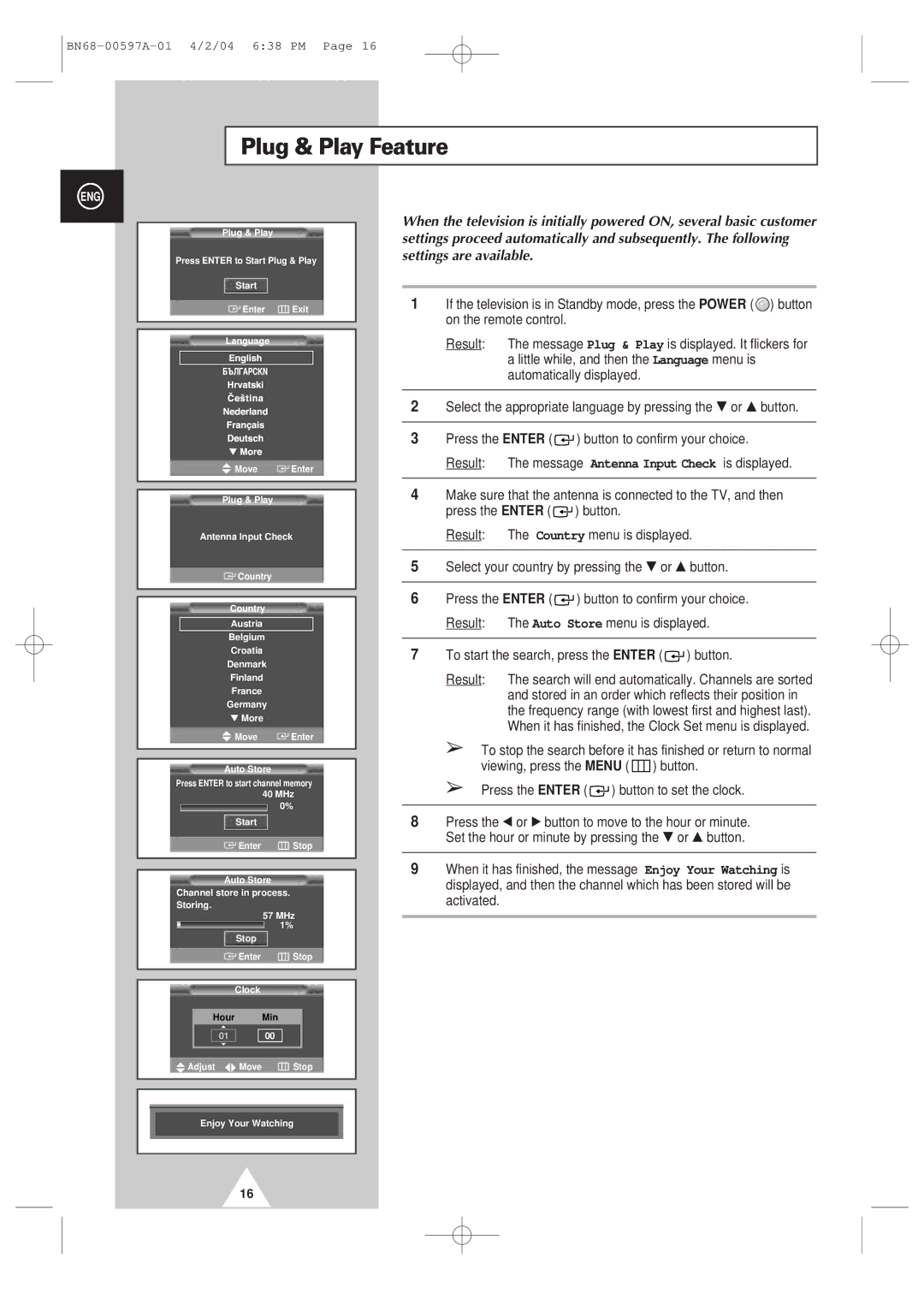 Samsung 4240 manual Plug & Play Feature, To start the search, press the Enter button 