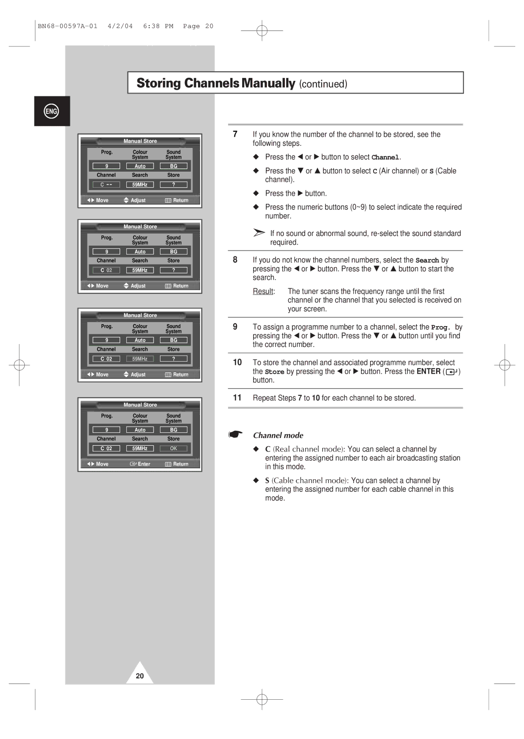 Samsung 4240 manual Channel mode 