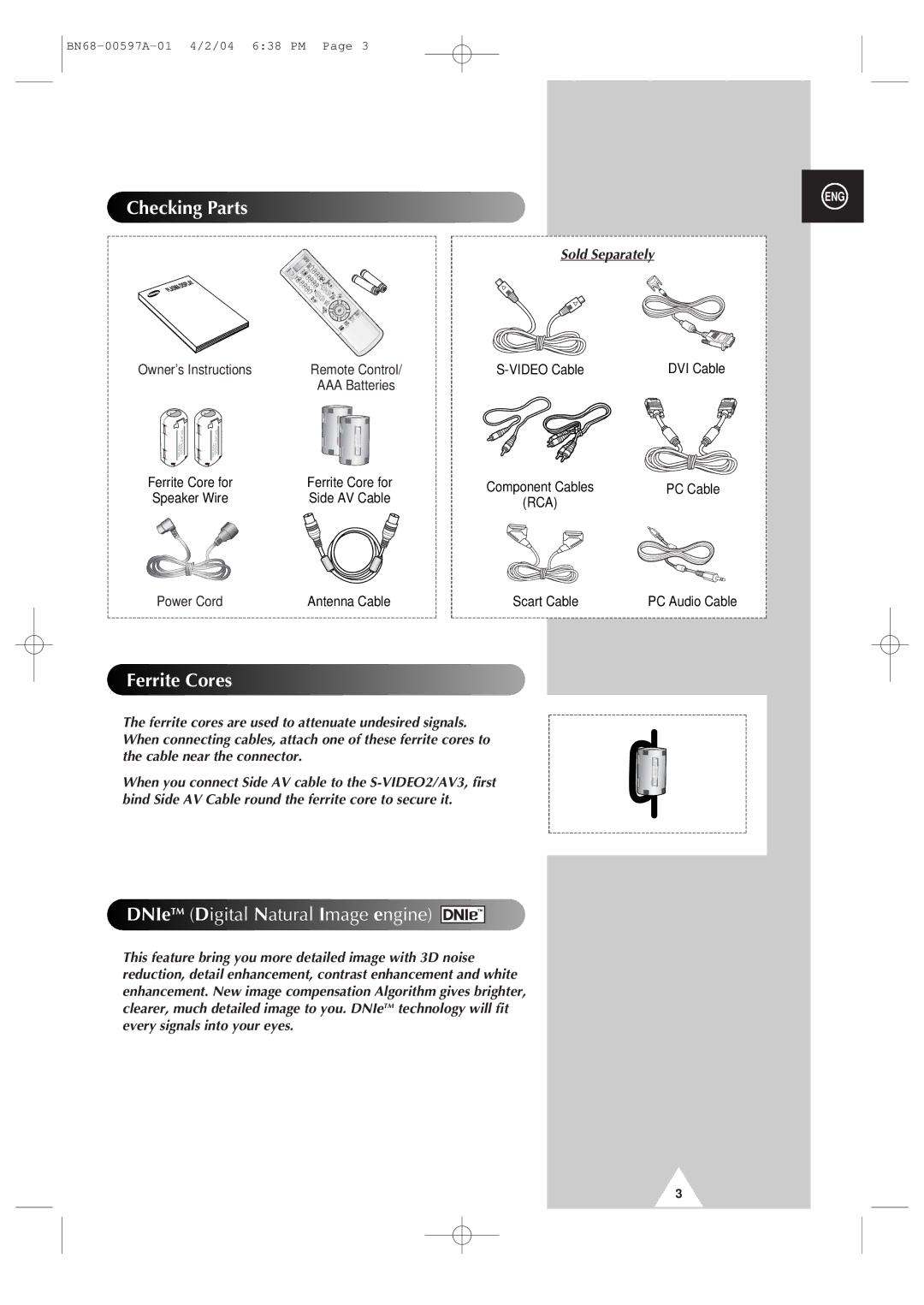 Samsung 4240 manual Owner’s Instructions, Sold Separately, Power Cord 