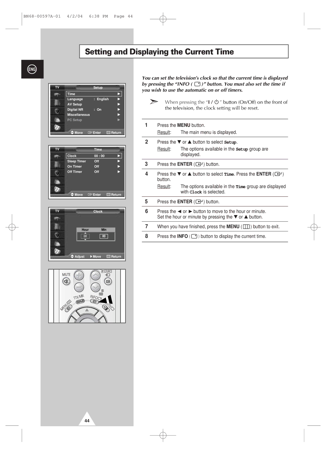 Samsung 4240 manual Setting and Displaying the Current Time 