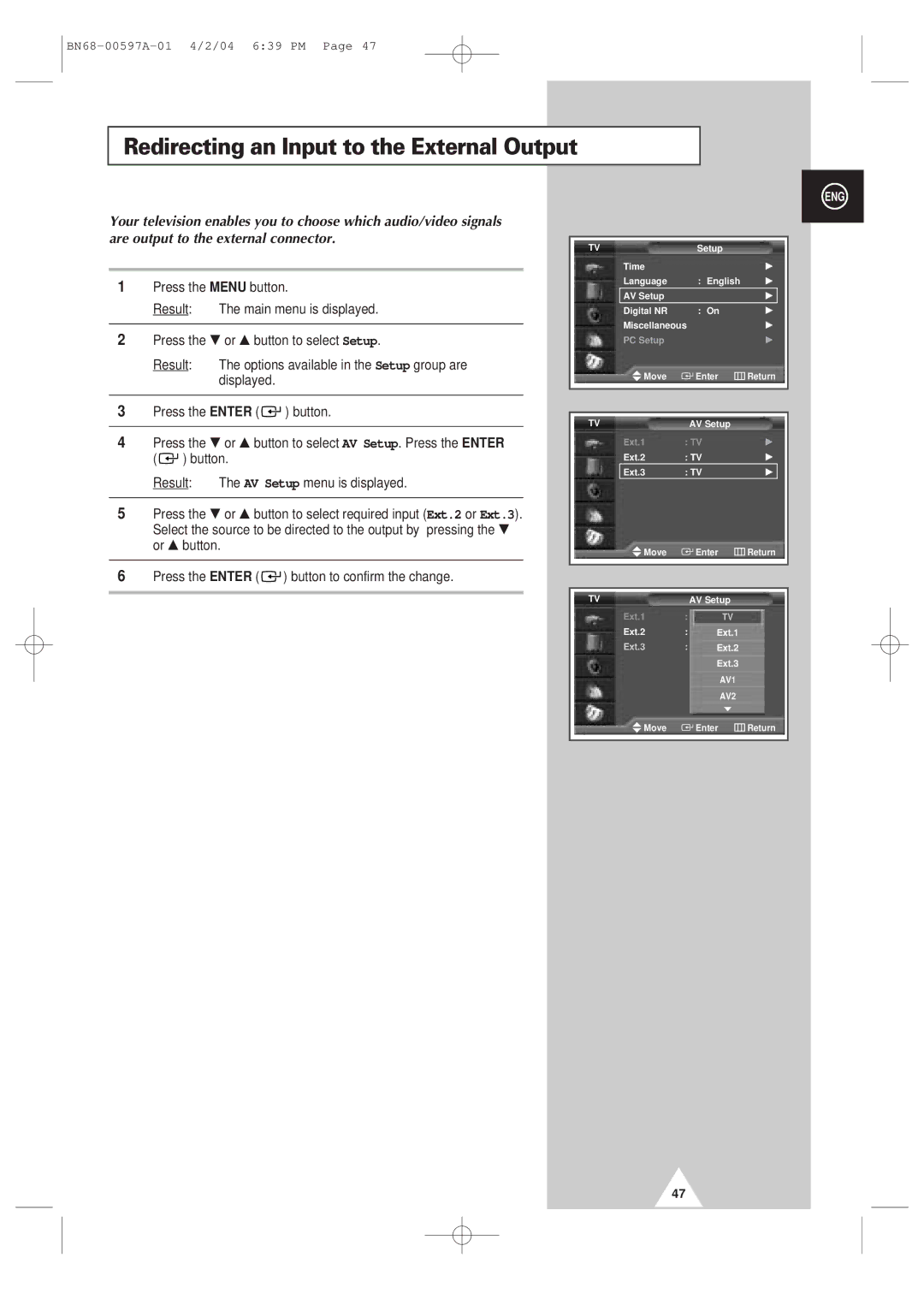 Samsung 4240 manual Redirecting an Input to the External Output 