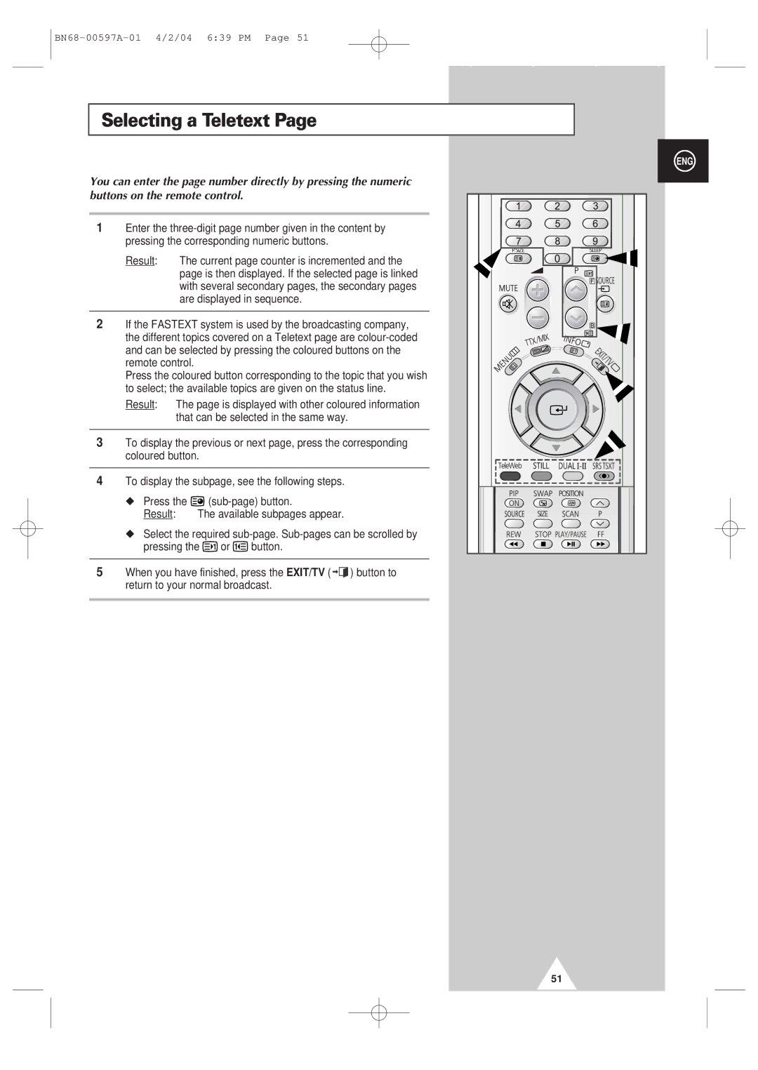 Samsung 4240 manual Selecting a Teletext 