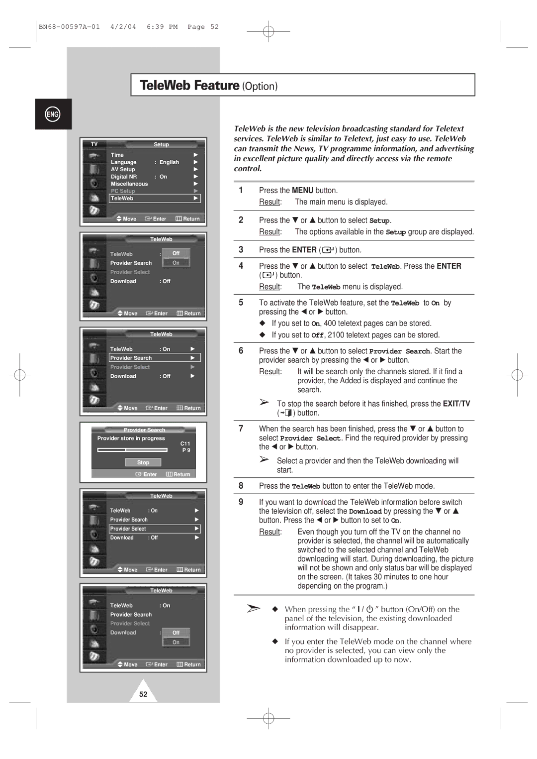 Samsung 4240 manual TeleWeb Feature Option 