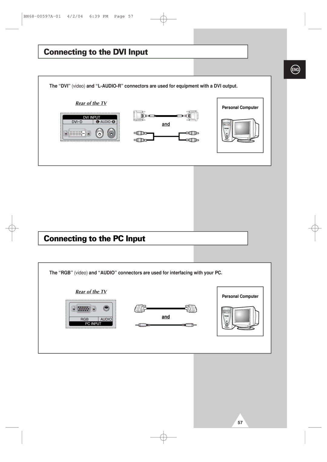 Samsung 4240 manual Connecting to the DVI Input, Connecting to the PC Input 