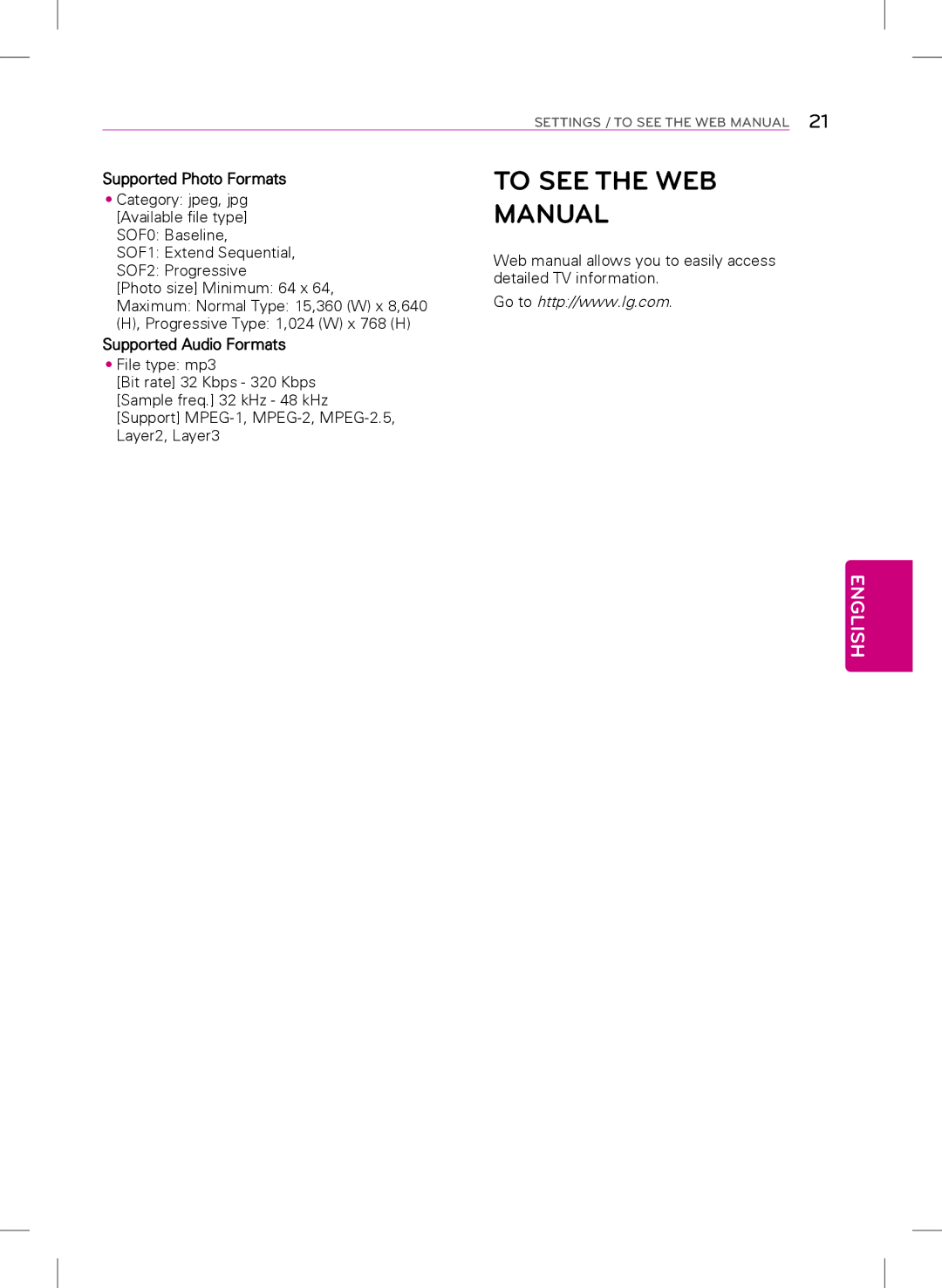 Samsung 32LB560B, 42LB5600, 39LB5600, 32LB5600 To see the WEB Manual, Supported Photo Formats, Supported Audio Formats 