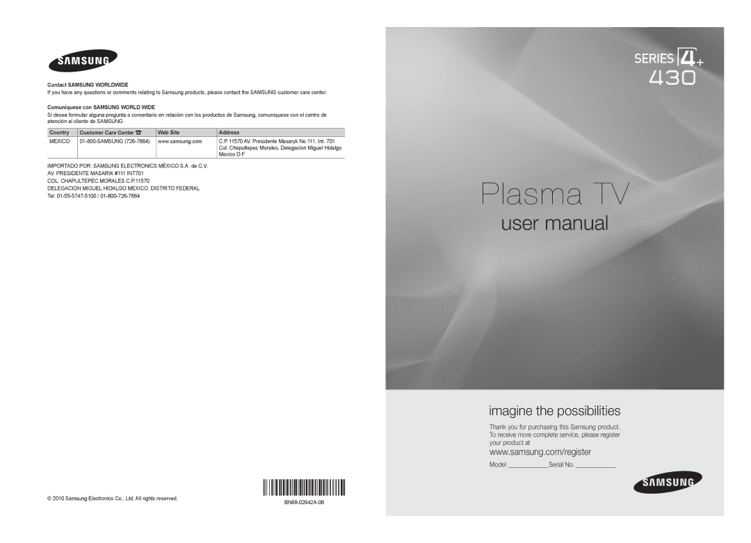 Samsung 430 user manual 11570 AV. Presidente Masaryk No.111, Int, Col. Chapultepec Morales, Delegacion Miguel Hidalgo 