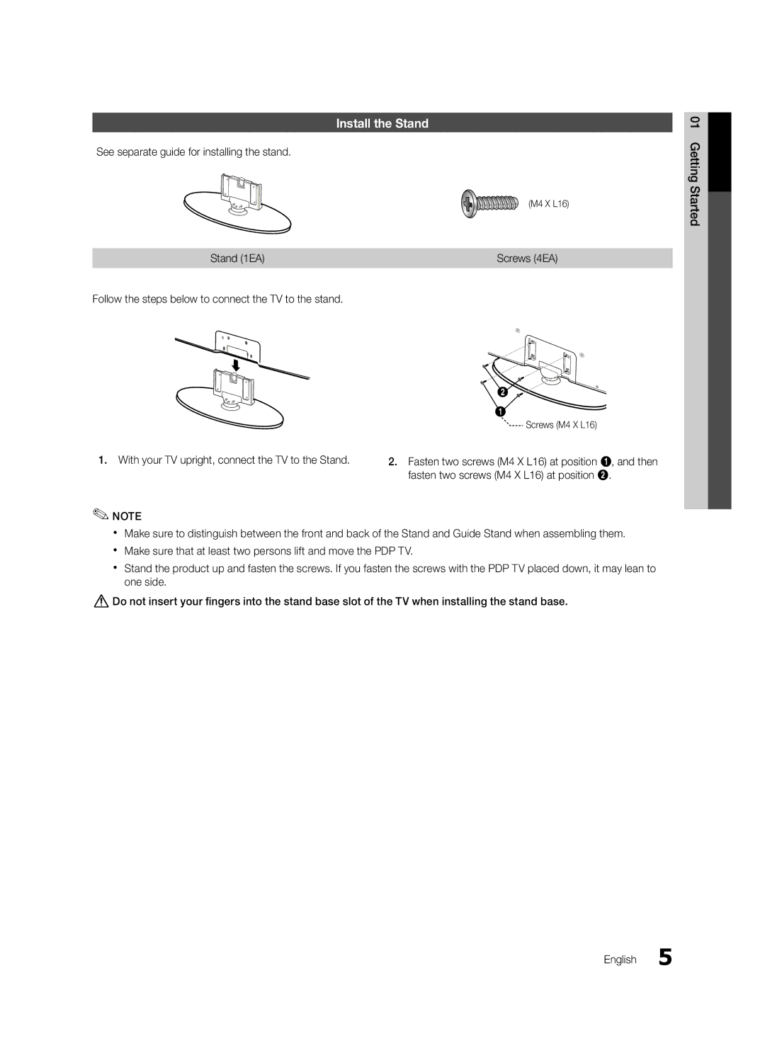 Samsung 430 user manual Install the Stand 