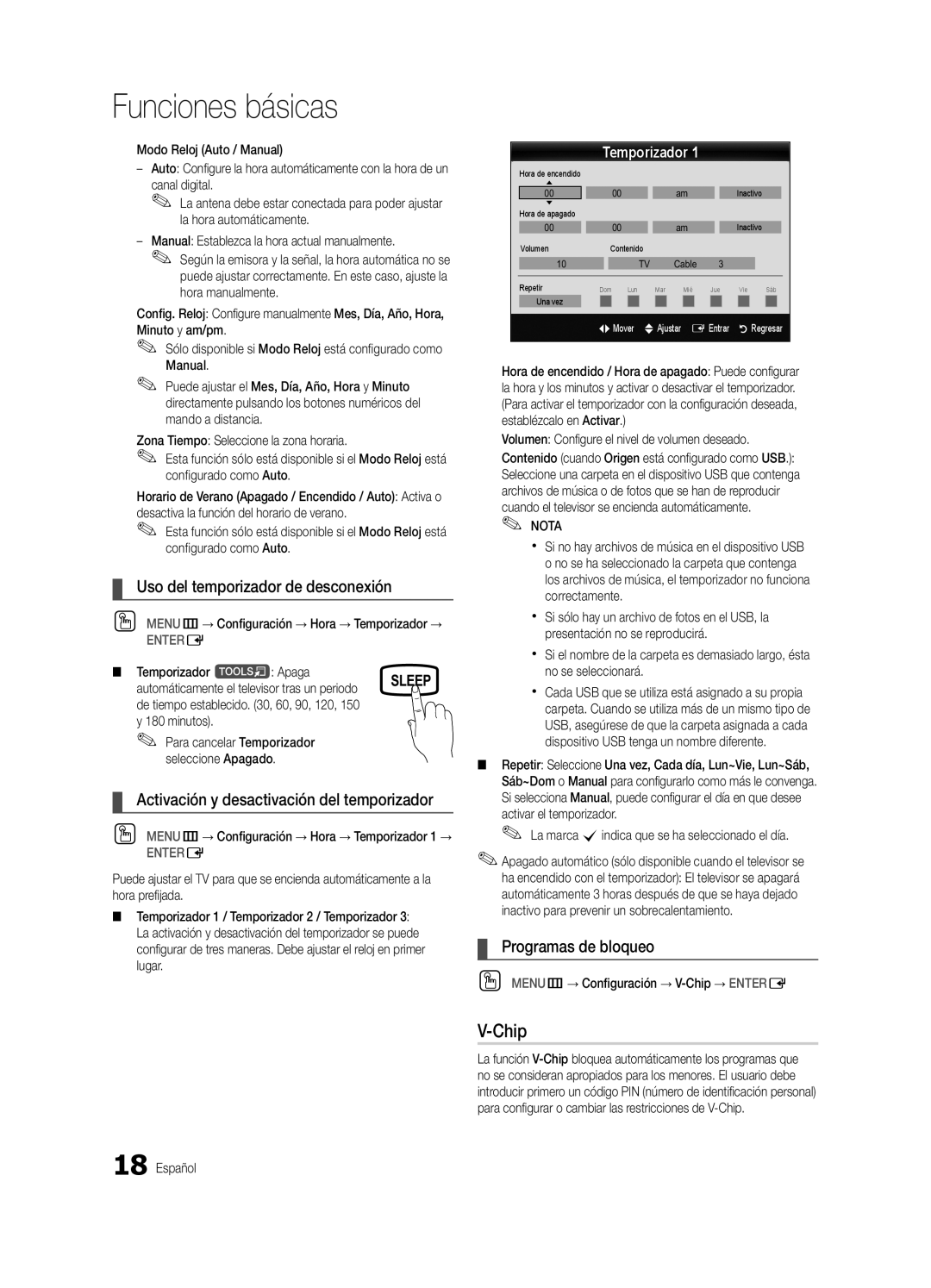 Samsung 430 Uso del temporizador de desconexión, Activación y desactivación del temporizador, Programas de bloqueo 