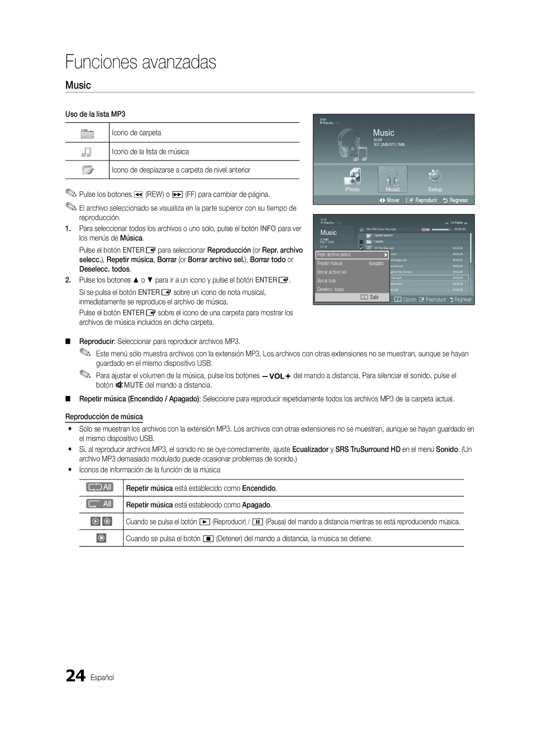 Samsung 430 user manual Reproducción, Reproducir Seleccionar para reproducir archivos MP3 