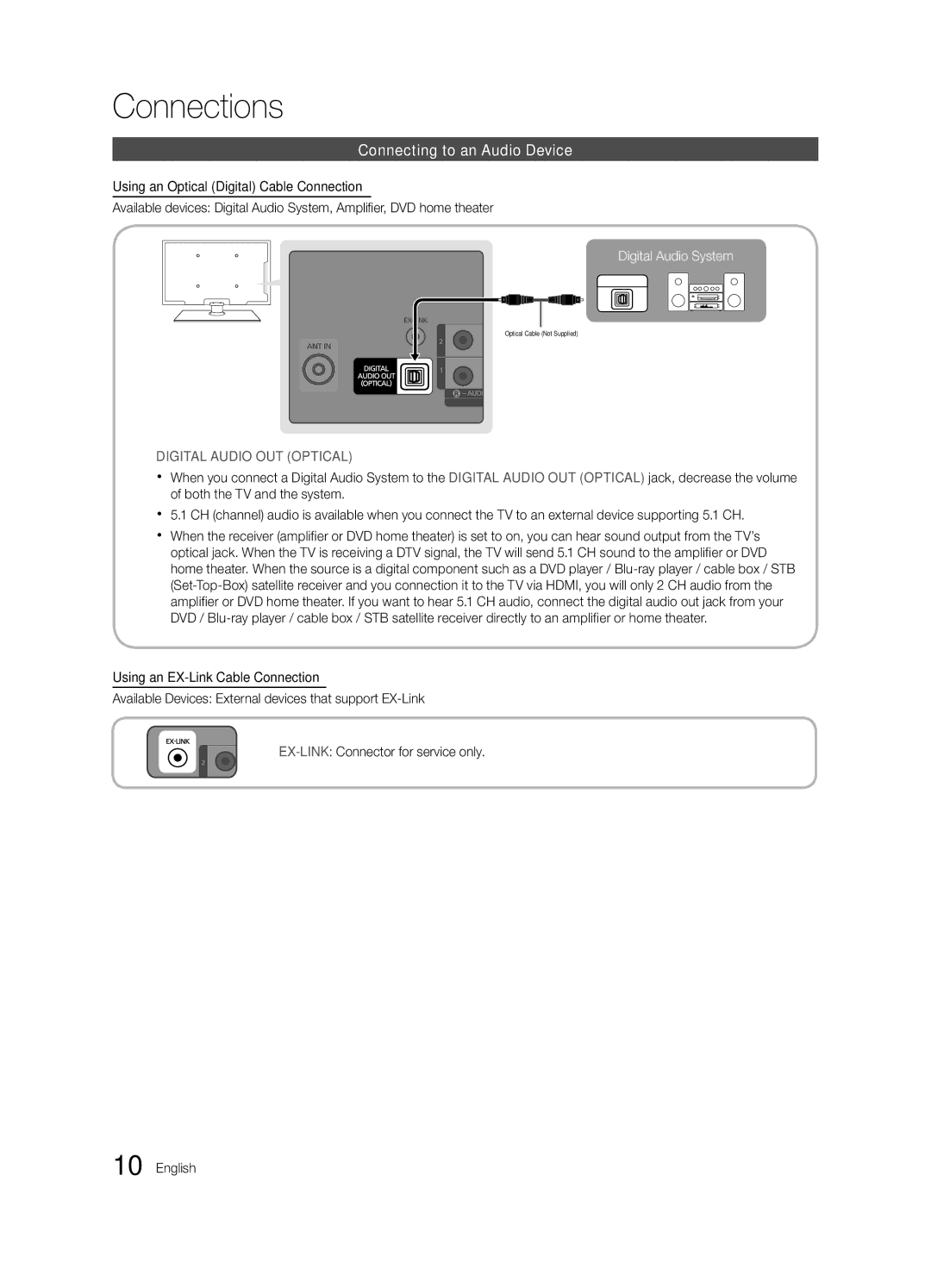 Samsung 430 user manual Connecting to an Audio Device, Digital Audio OUT Optical 