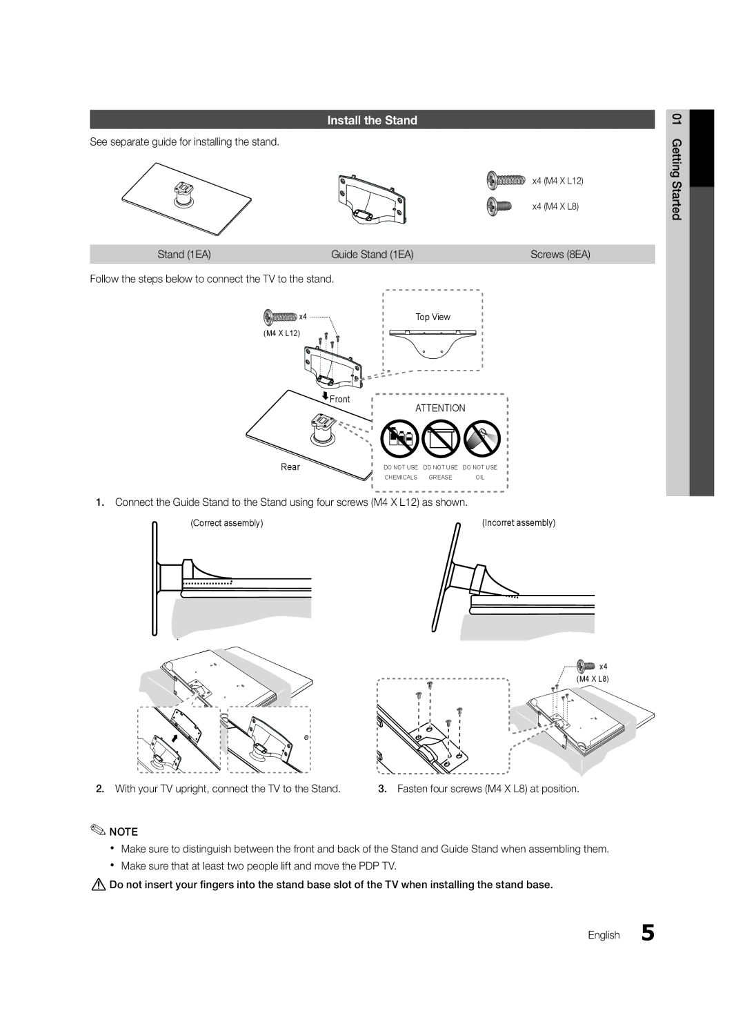 Samsung 430 user manual Install the Stand, See separate guide for installing the stand, Stand 1EA Guide Stand 1EA 