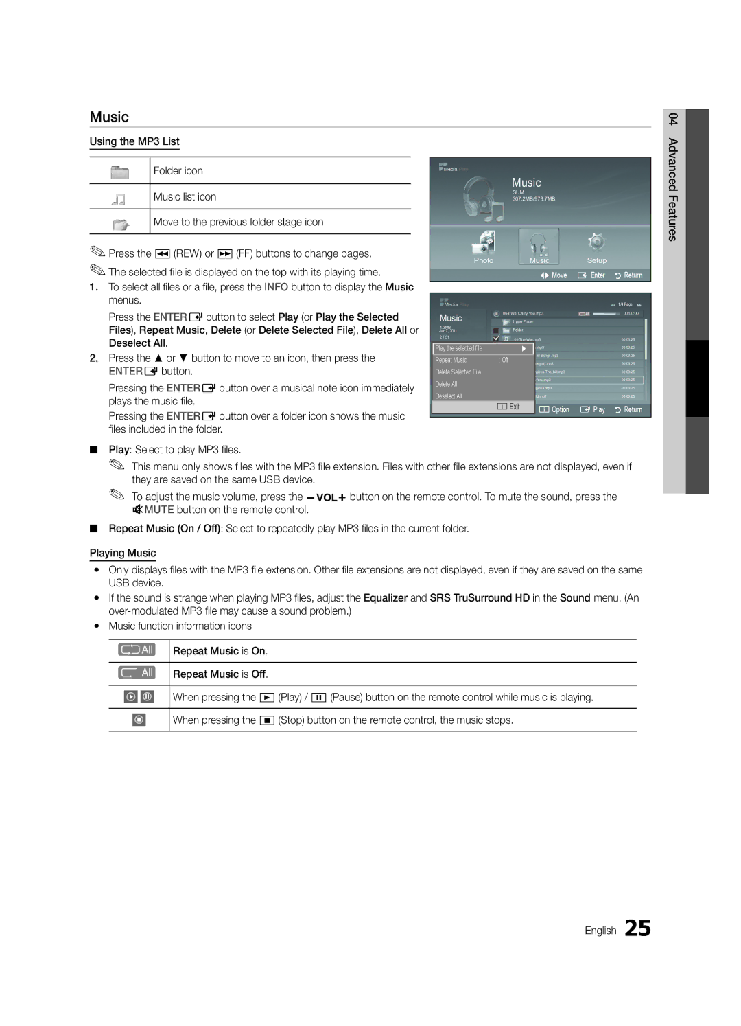 Samsung 440 user manual Music 