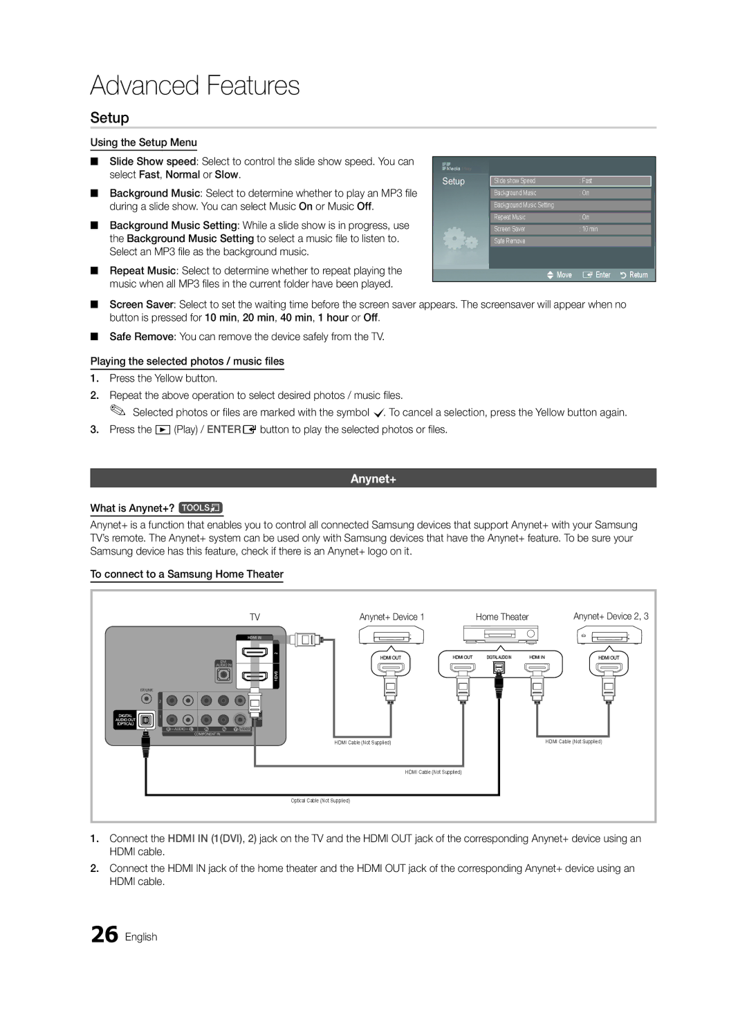 Samsung 440 user manual Setup, Anynet+ Device Home Theater 