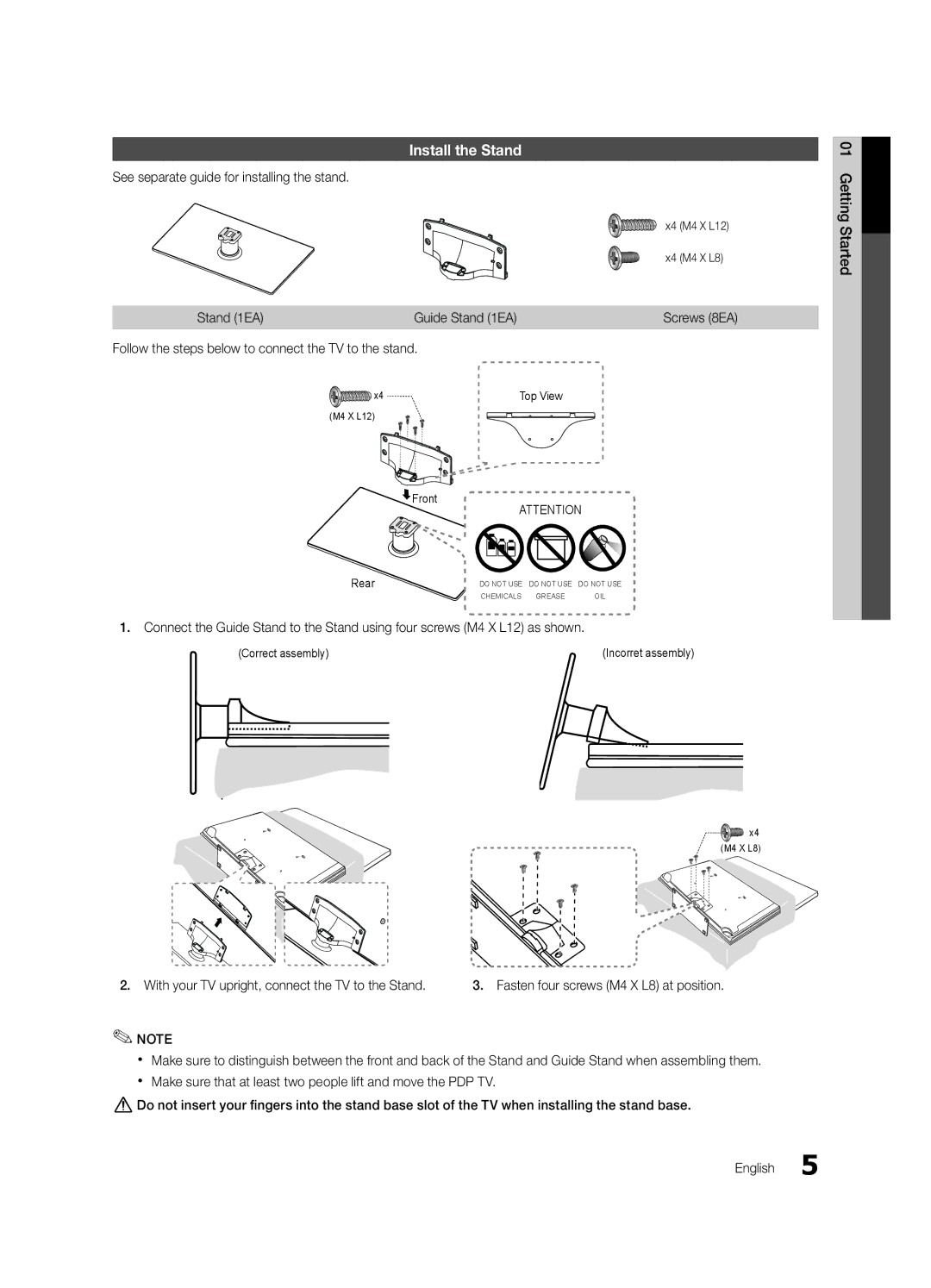 Samsung 440 user manual Install the Stand, See separate guide for installing the stand, Stand 1EA Guide Stand 1EA 