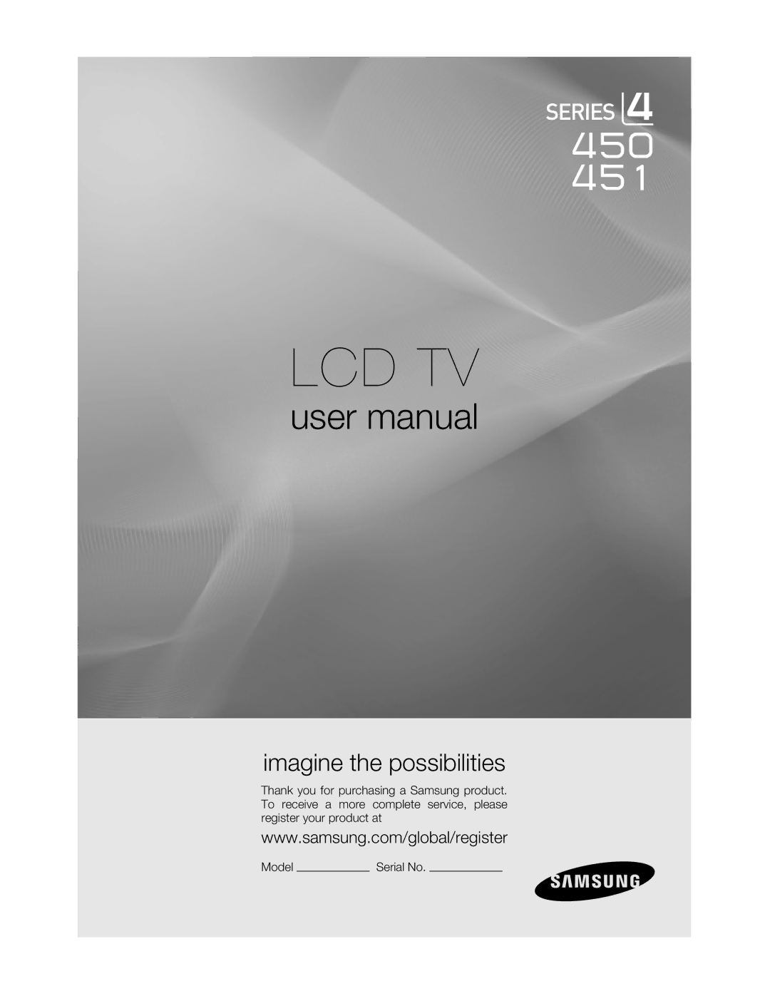 Samsung 451 user manual Lcd Tv, Serial No 