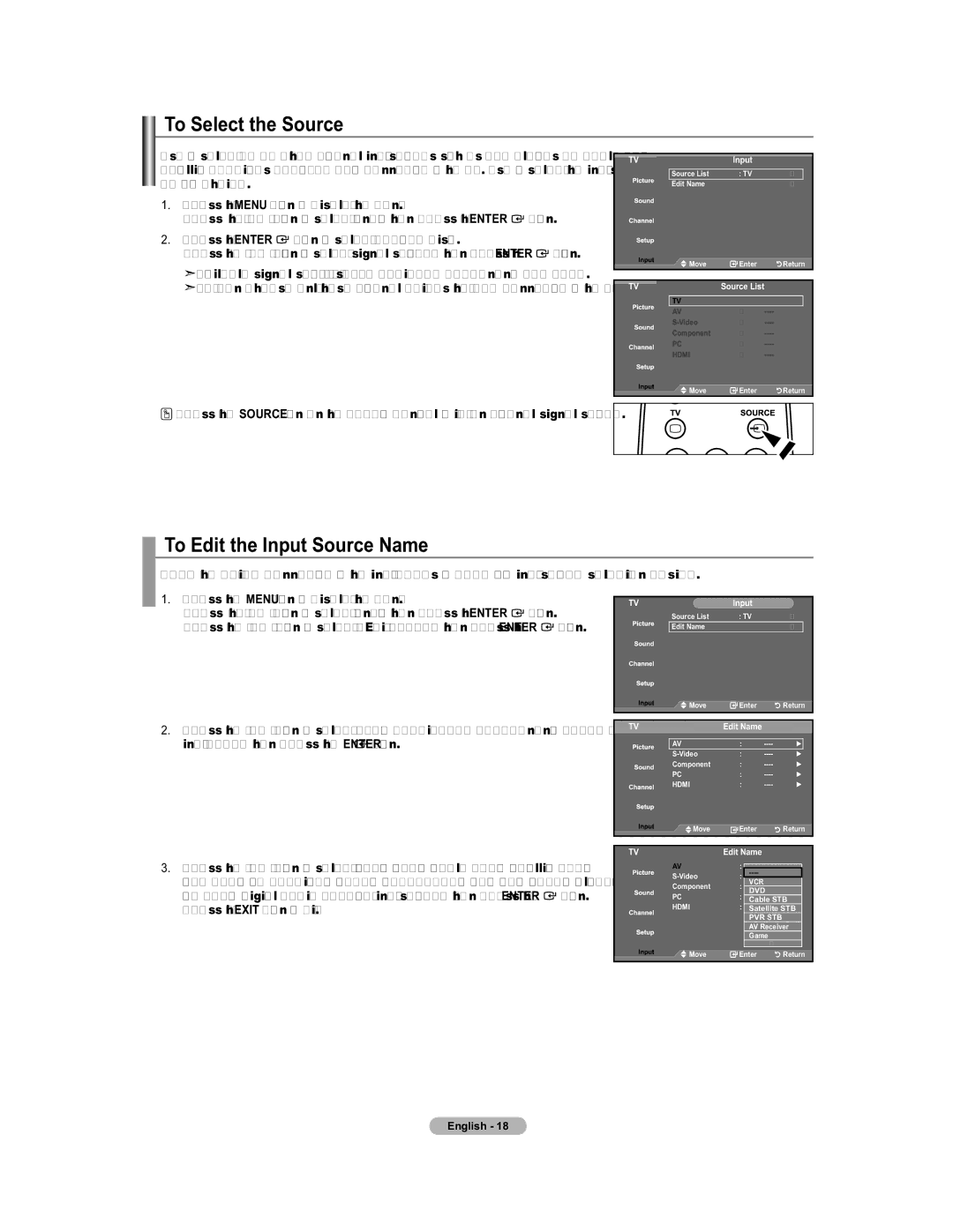 Samsung 451 user manual To Select the Source, To Edit the Input Source Name, Edit Name 