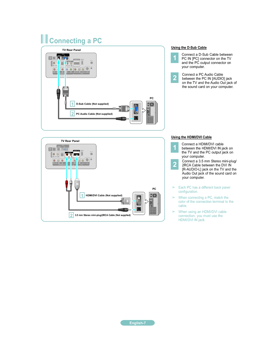 Samsung 451 user manual Connecting a PC 