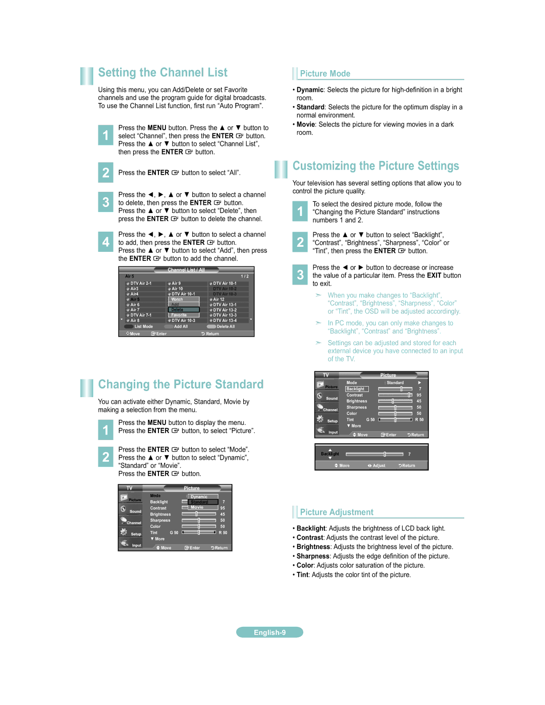 Samsung 451 user manual Setting the Channel List 