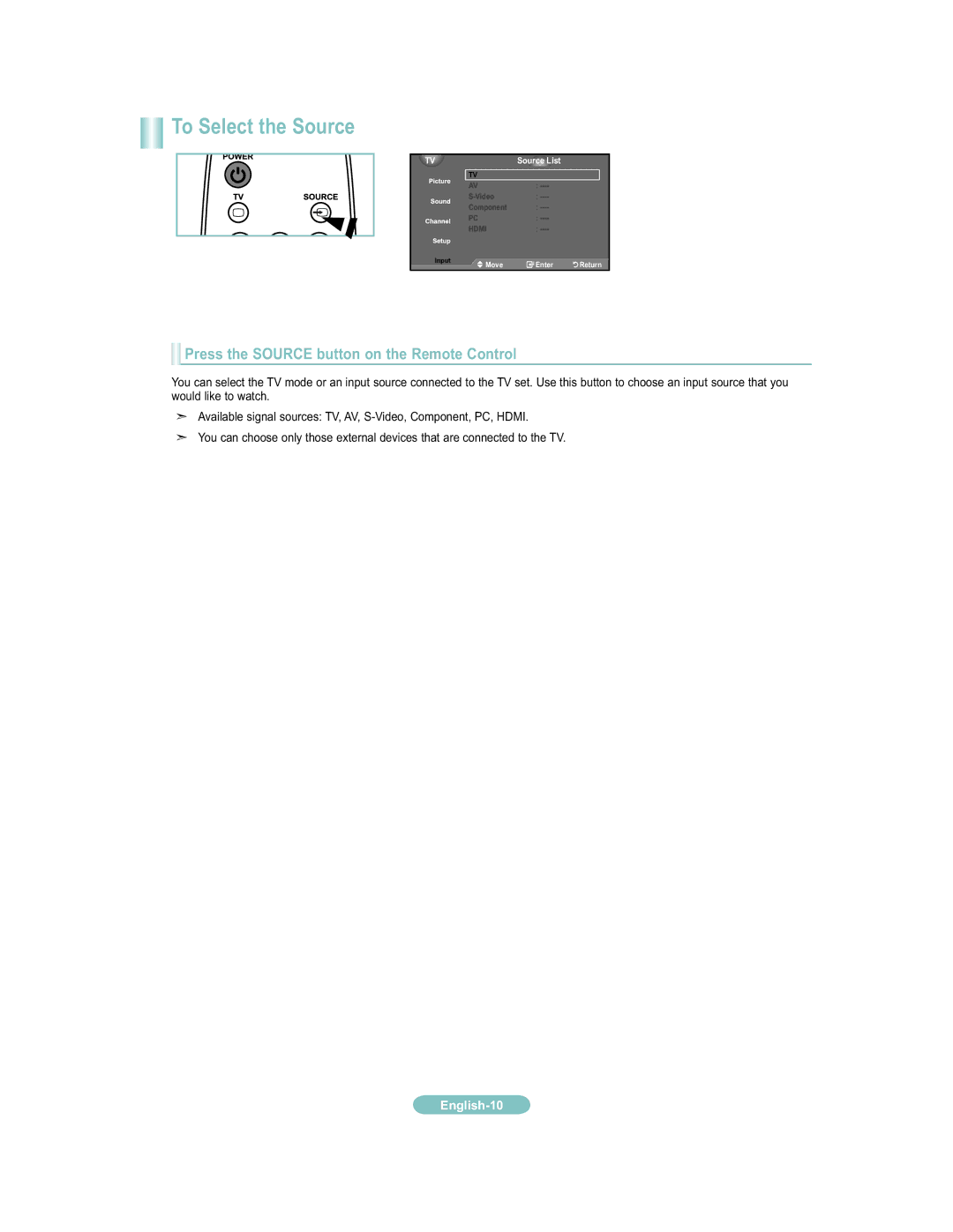 Samsung 451 user manual To Select the Source, Source List 