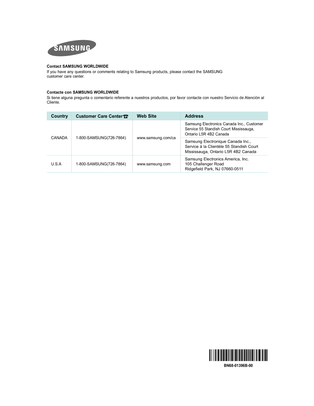 Samsung 451 user manual Contact Samsung Worldwide, BN68-01396B-00 