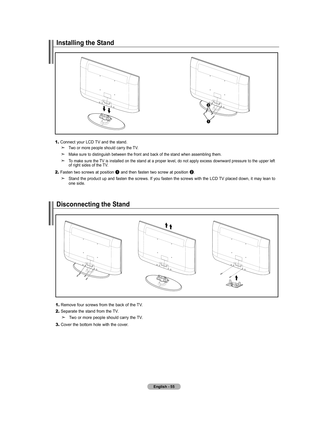 Samsung 451 user manual Installing the Stand, Disconnecting the Stand 