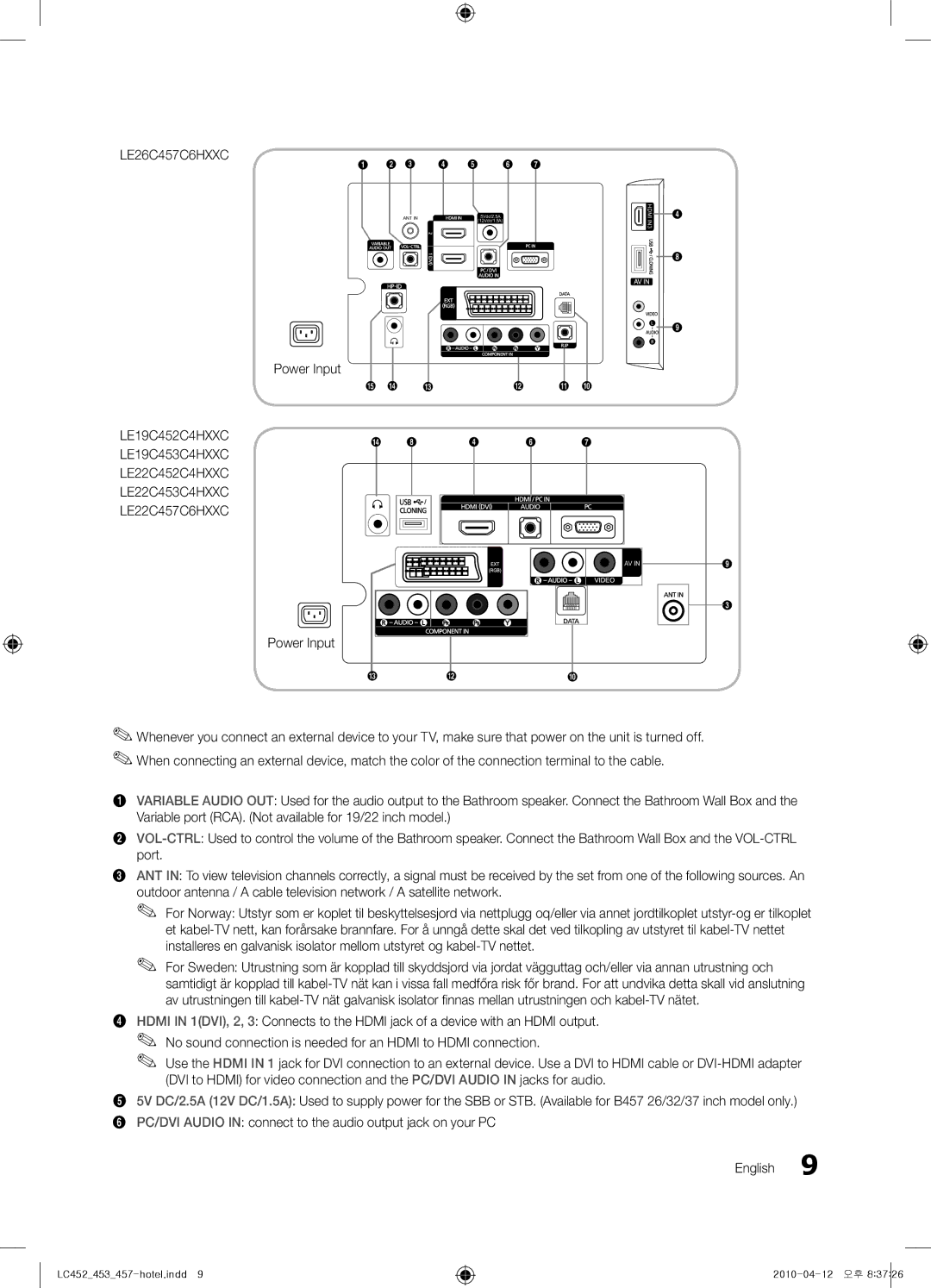 Samsung 453, 452 installation manual LE26C457C6HXXC 