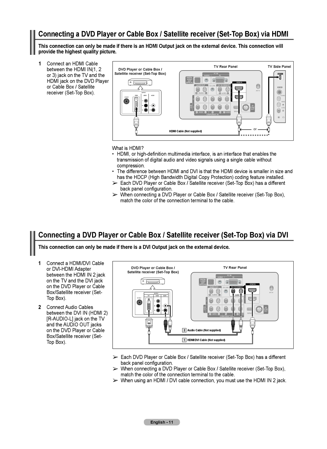 Samsung 460 user manual Hdmi Cable Not supplied 