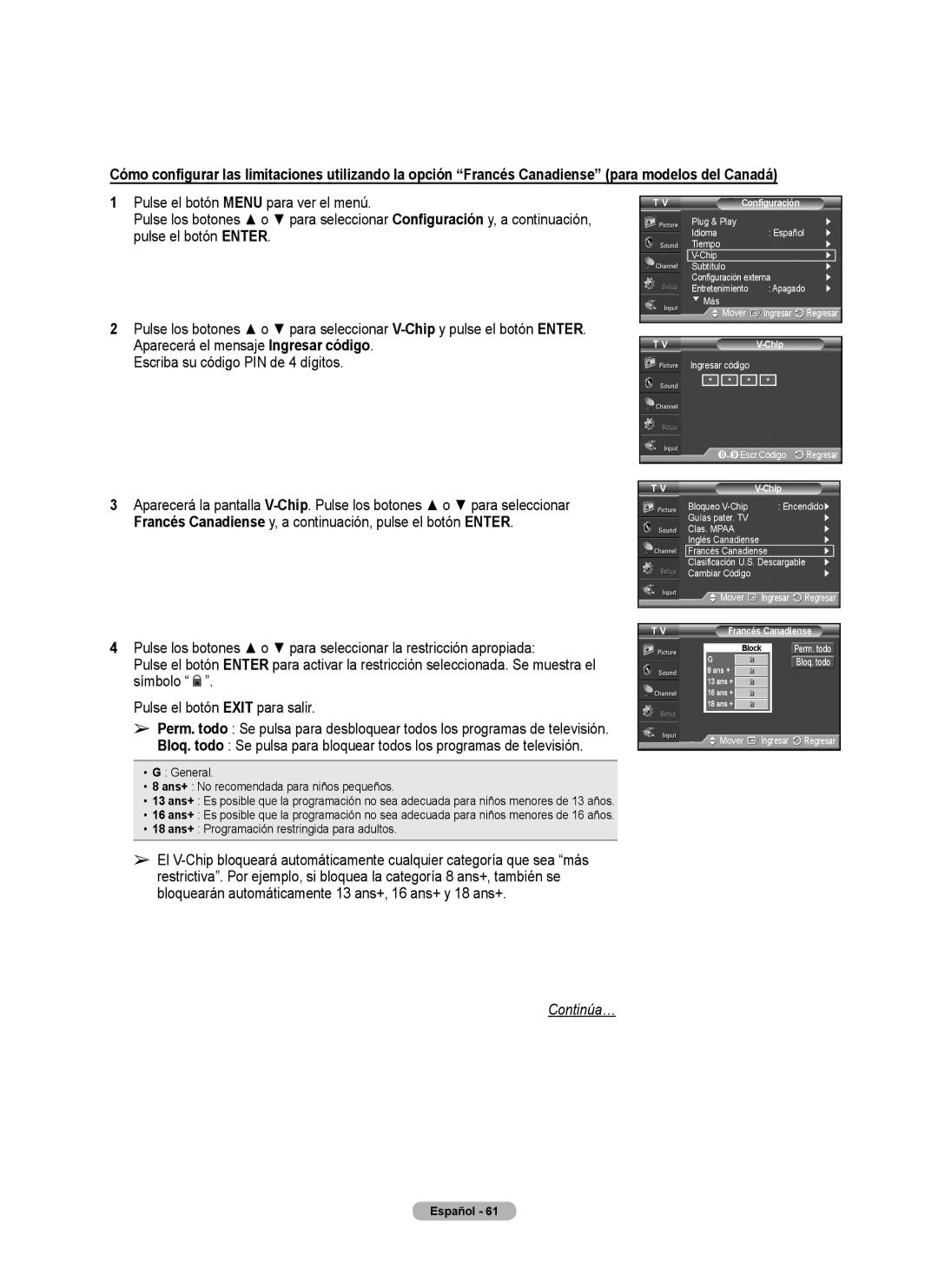 Samsung 460 user manual Francés Canadiense y, a continuación, pulse el botón Enter 