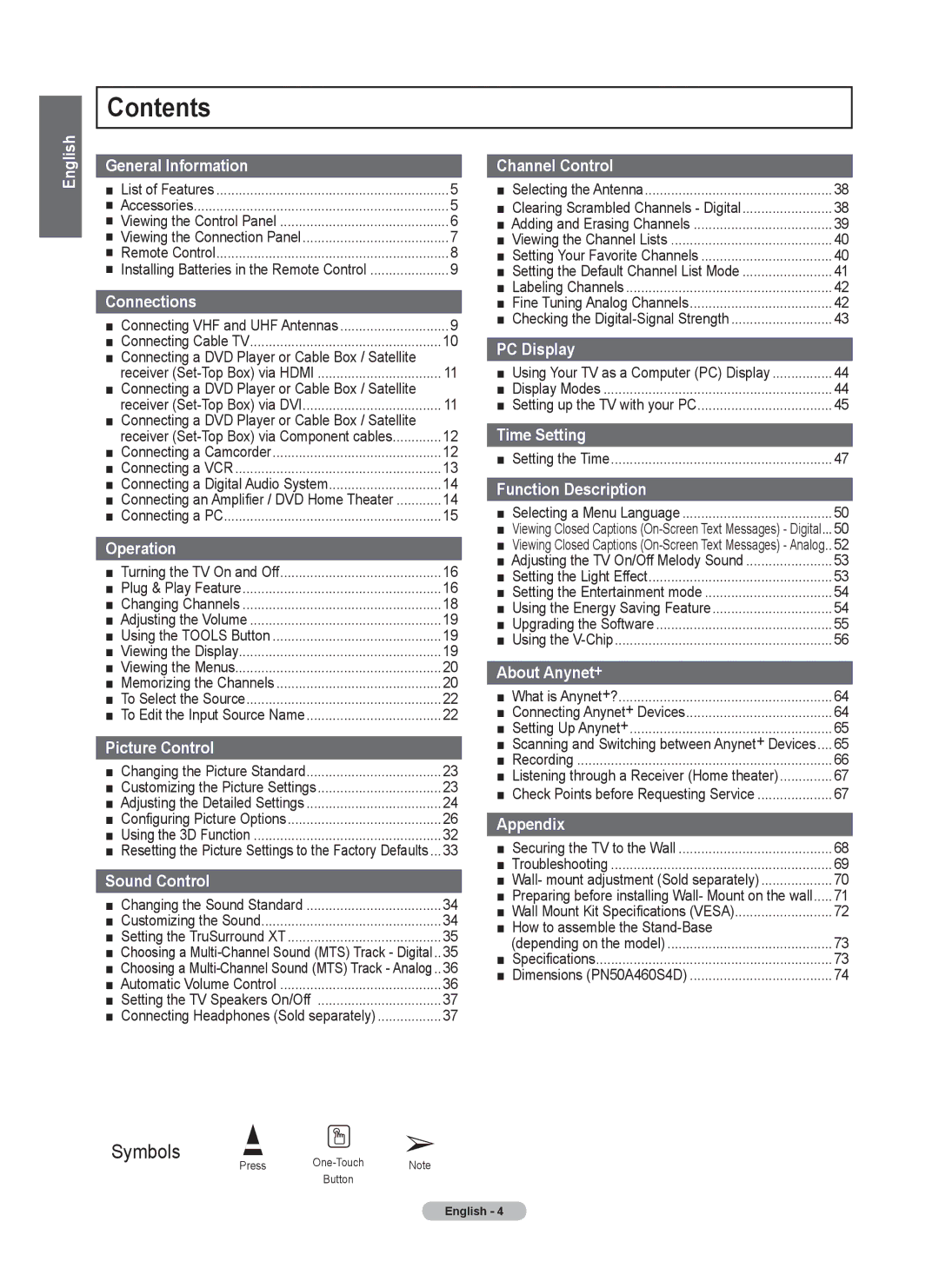 Samsung 460 user manual Contents 