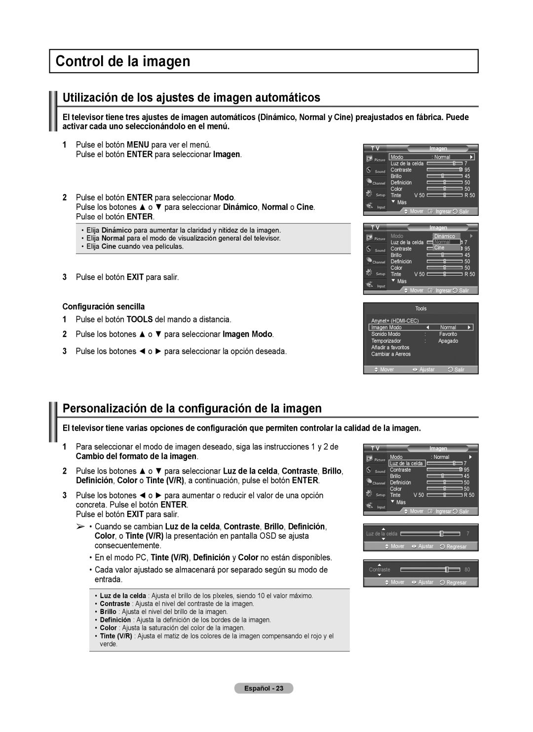 Samsung 460 Control de la imagen, Utilización de los ajustes de imagen automáticos, Cambio del formato de la imagen 