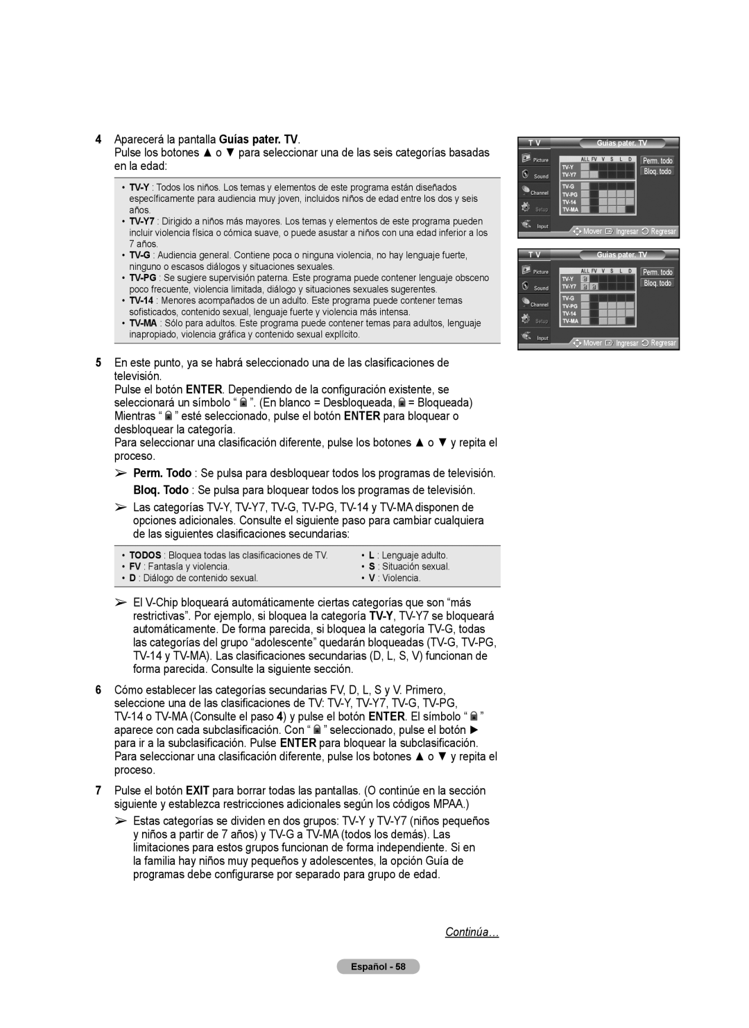 Samsung 460 user manual Continúa…, de las siguientes clasificaciones secundarias 