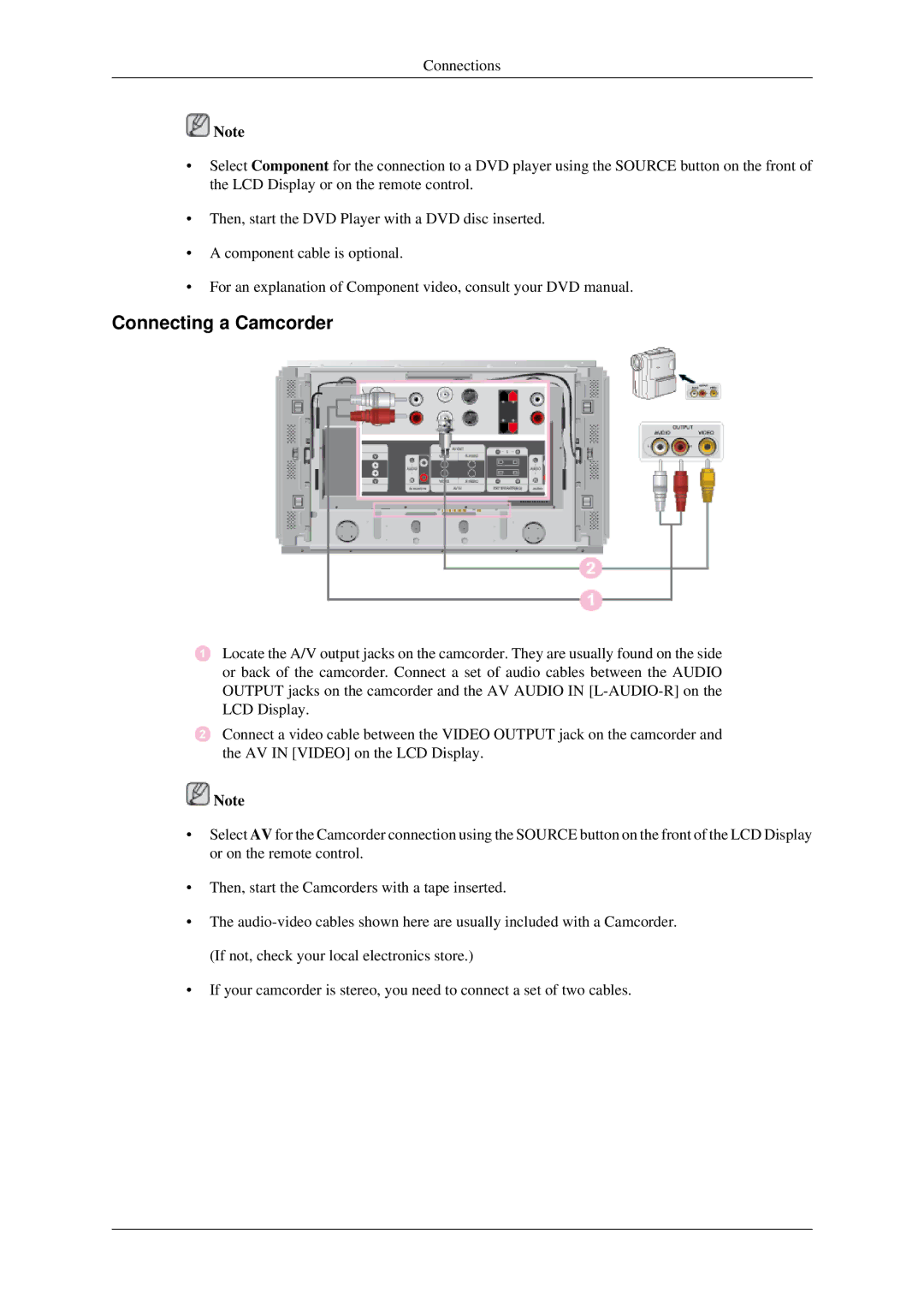 Samsung 460DRn quick start Connecting a Camcorder 