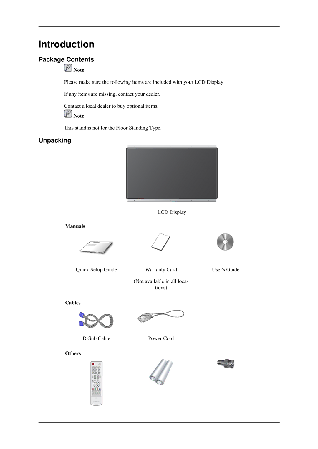 Samsung 460DRn quick start Package Contents, Unpacking 