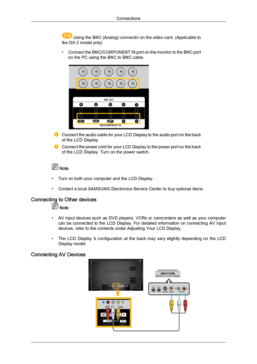 Samsung 400DX-2, 460DX-2, 460DXn-2, 400DXN-2 quick start Connecting to Other devices, Connecting AV Devices 