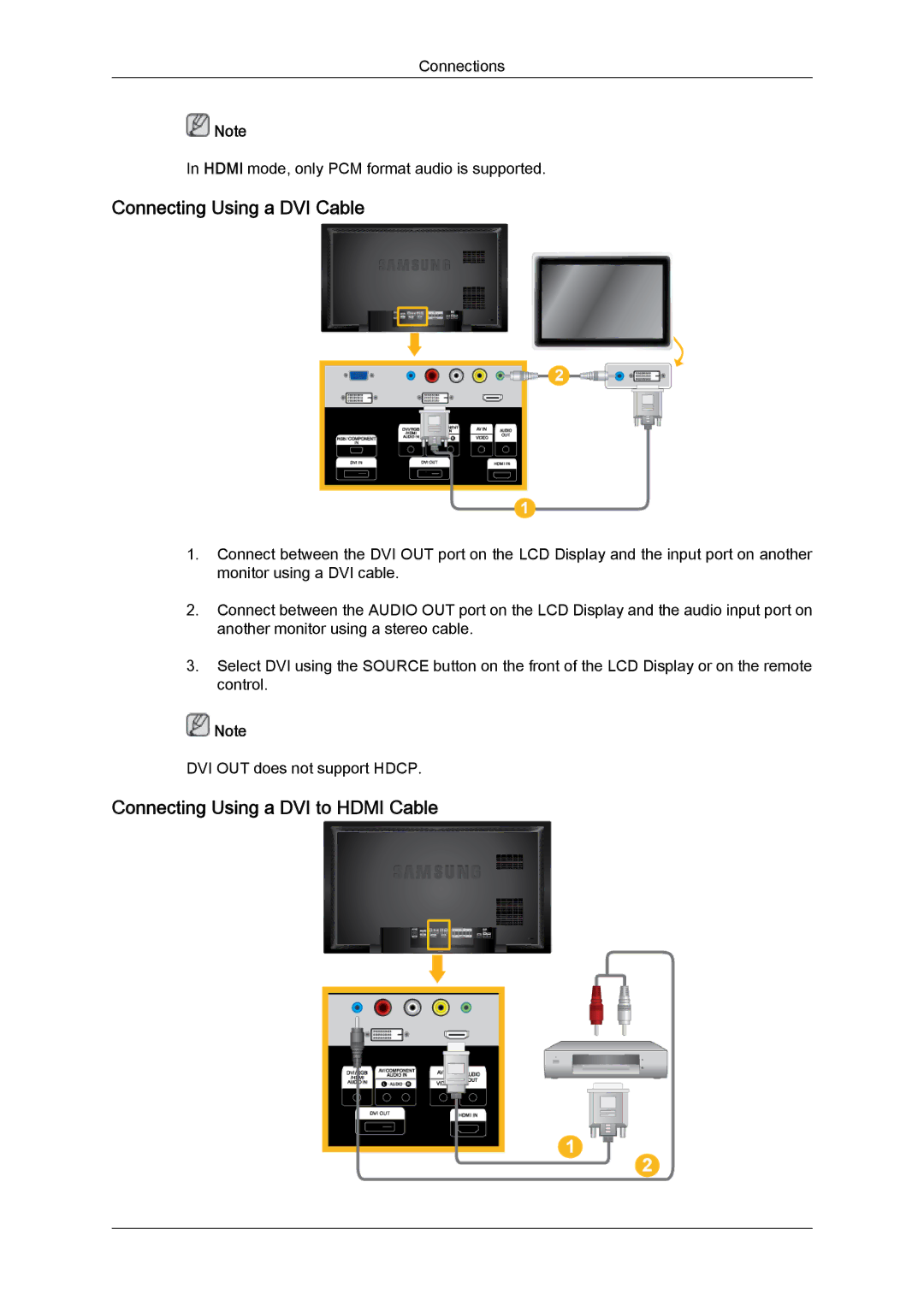 Samsung 400DX-2, 460DX-2, 460DXn-2, 400DXN-2 quick start Connecting Using a DVI Cable, Connecting Using a DVI to Hdmi Cable 