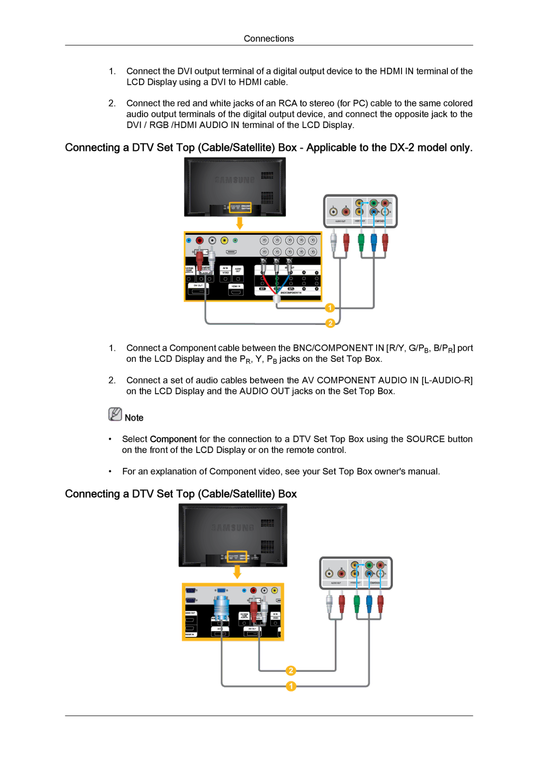 Samsung 460DX-2, 460DXn-2, 400DXN-2, 400DX-2 quick start Connecting a DTV Set Top Cable/Satellite Box 