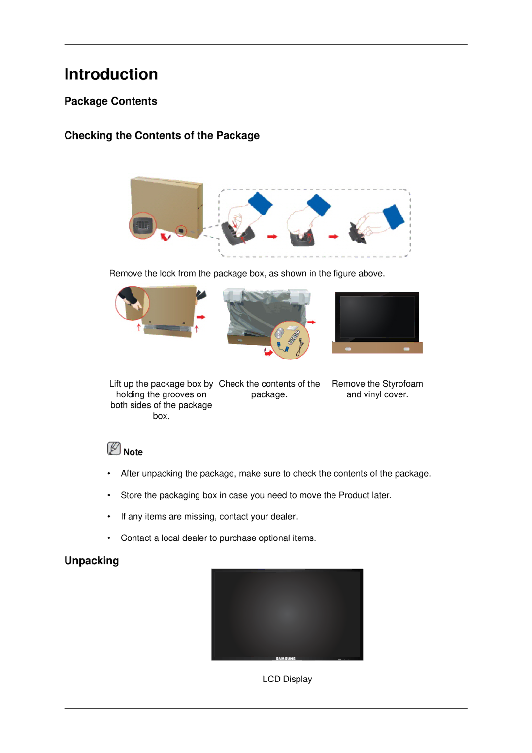 Samsung 400DX-3, 460DX3, 460DX-3, 400DX3 user manual Package Contents Checking the Contents of the Package, Unpacking 