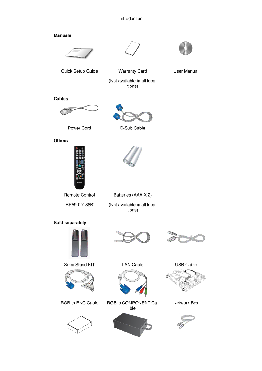 Samsung 400DX3, 460DX3, 460DX-3, 400DX-3 user manual Manuals, Cables, Others, Sold separately 