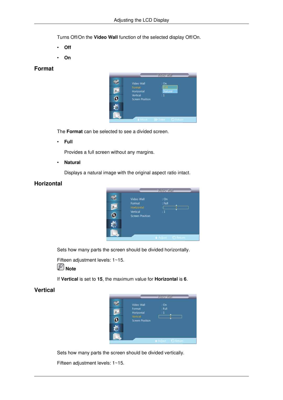 Samsung 400DX3, 460DX3, 460DX-3, 400DX-3 user manual Format, Horizontal, Vertical, Full 