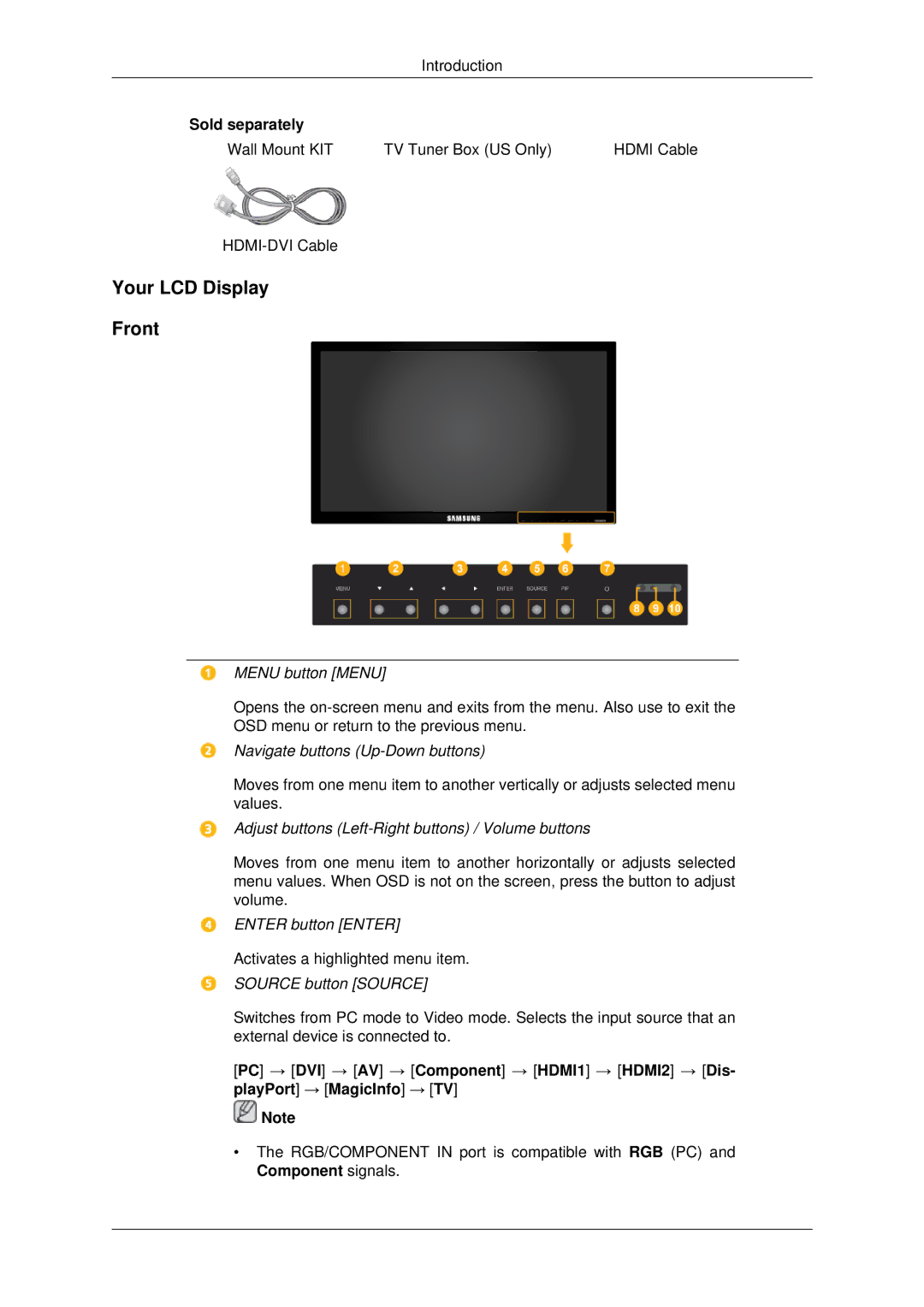 Samsung 460DX3, 460DX-3, 400DX-3, 400DX3 user manual Your LCD Display Front, Menu button Menu 