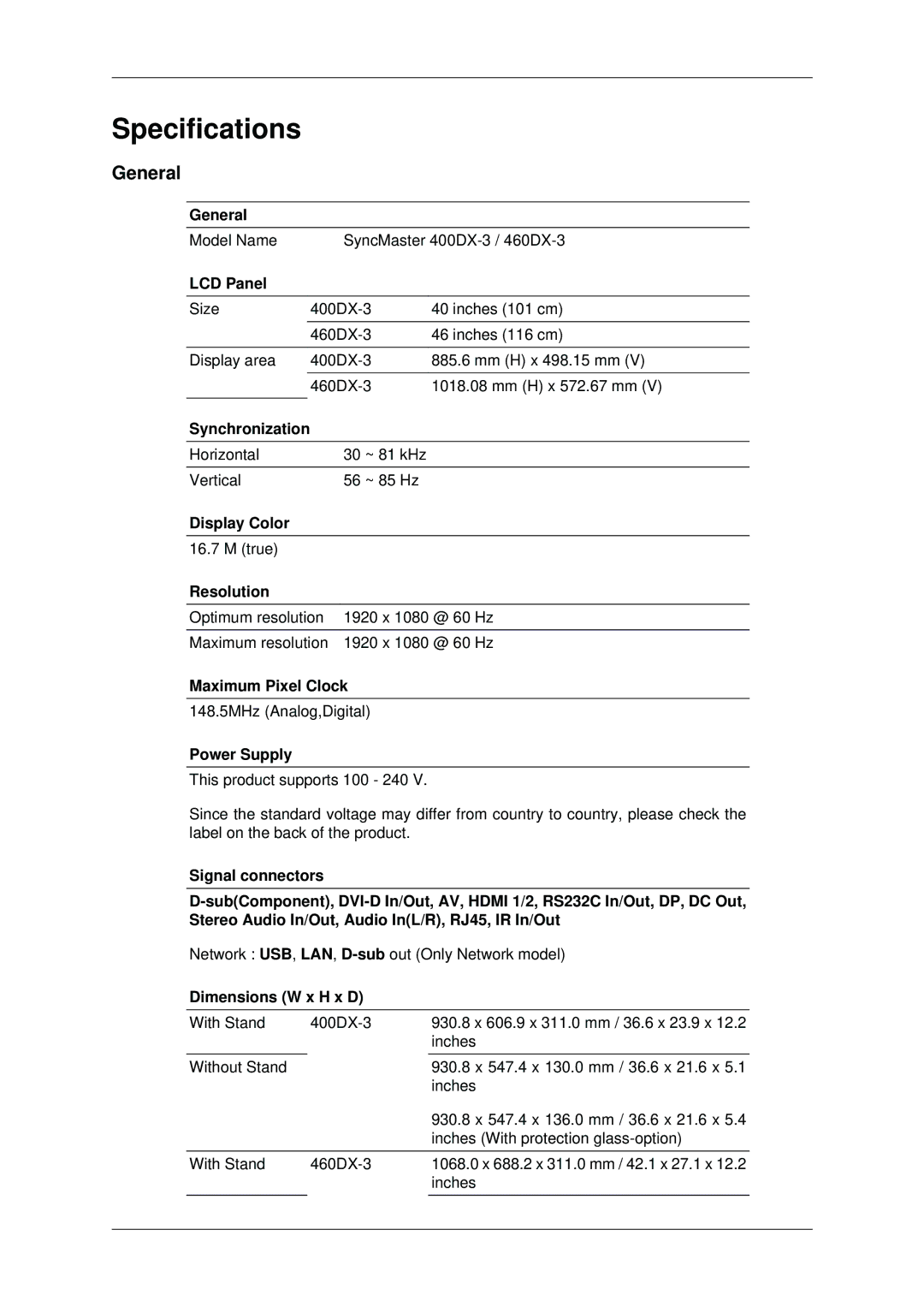 Samsung 460DX3, 460DX-3, 400DX-3, 400DX3 user manual General 