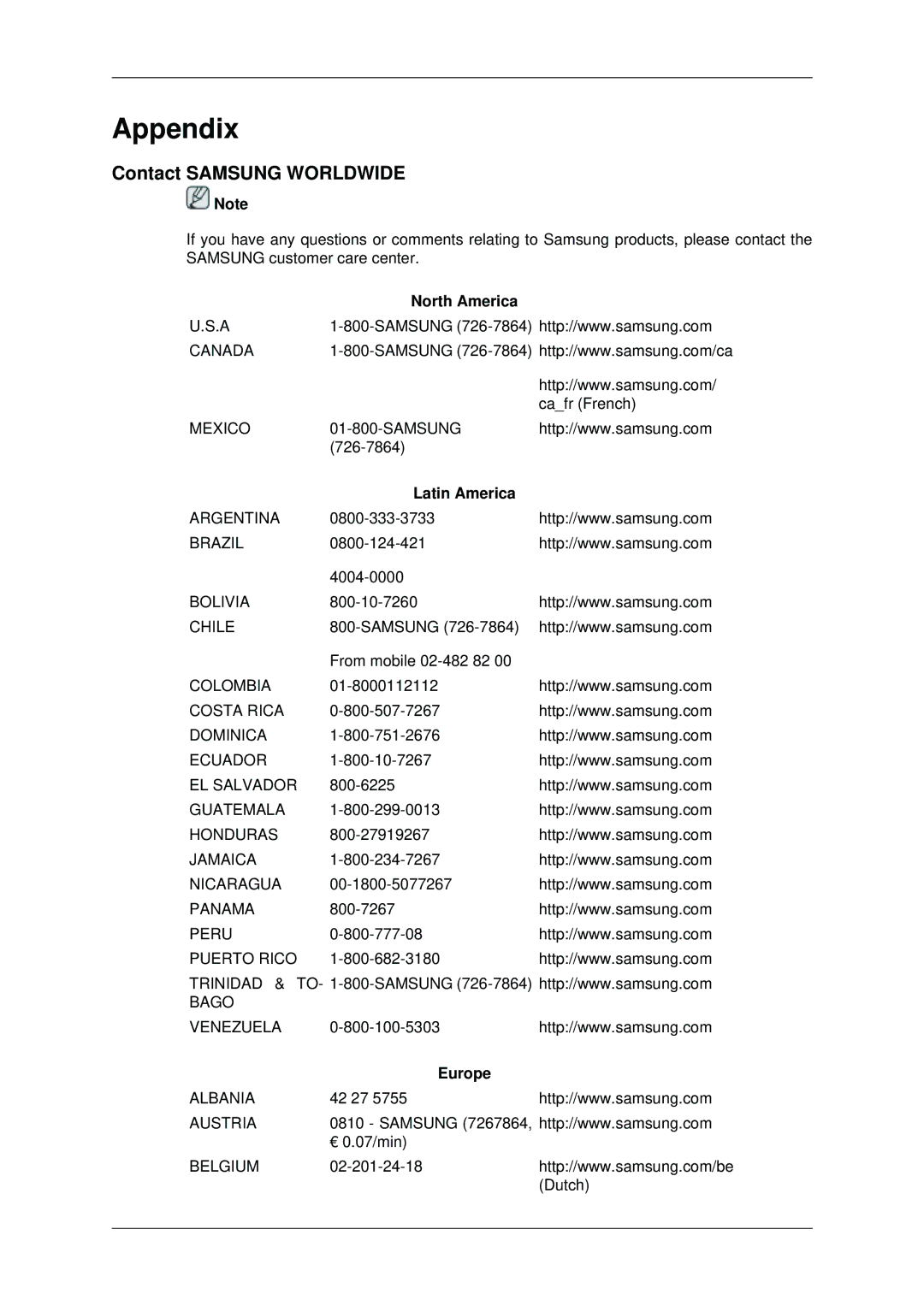 Samsung 460DX-3, 460DX3, 400DX-3, 400DX3 user manual Contact Samsung Worldwide, North America, Latin America, Europe 