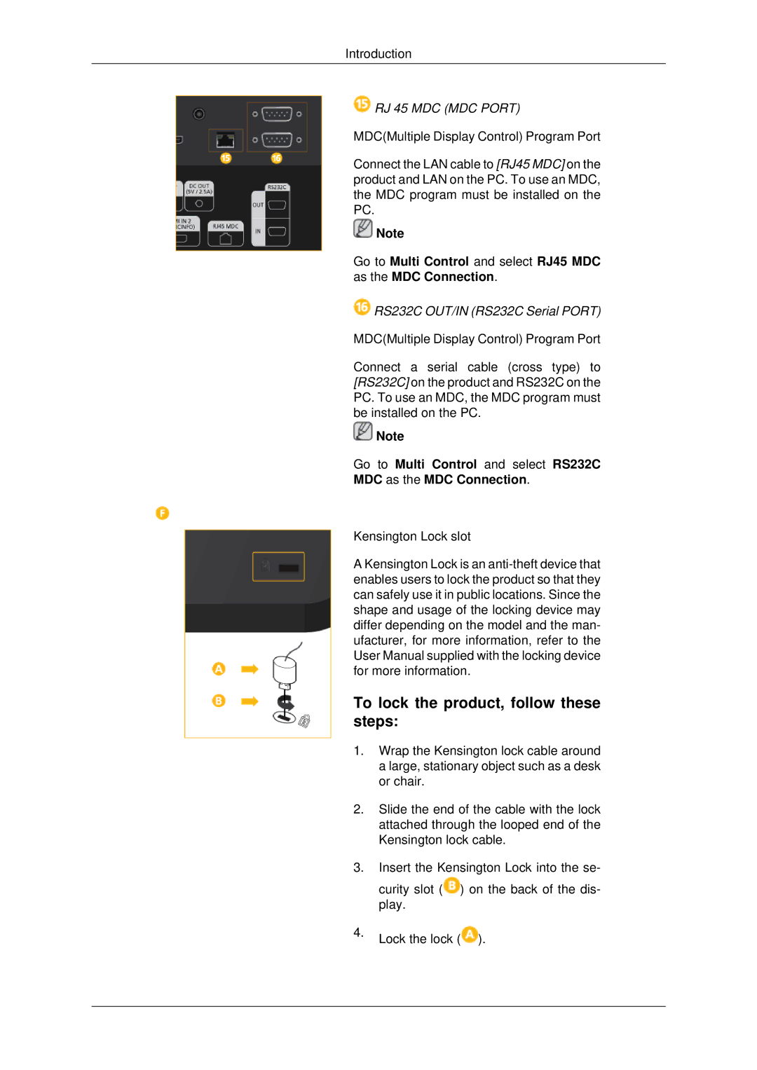 Samsung 460DX-3, 460DX3, 400DX-3, 400DX3 user manual To lock the product, follow these steps, RJ 45 MDC MDC Port 